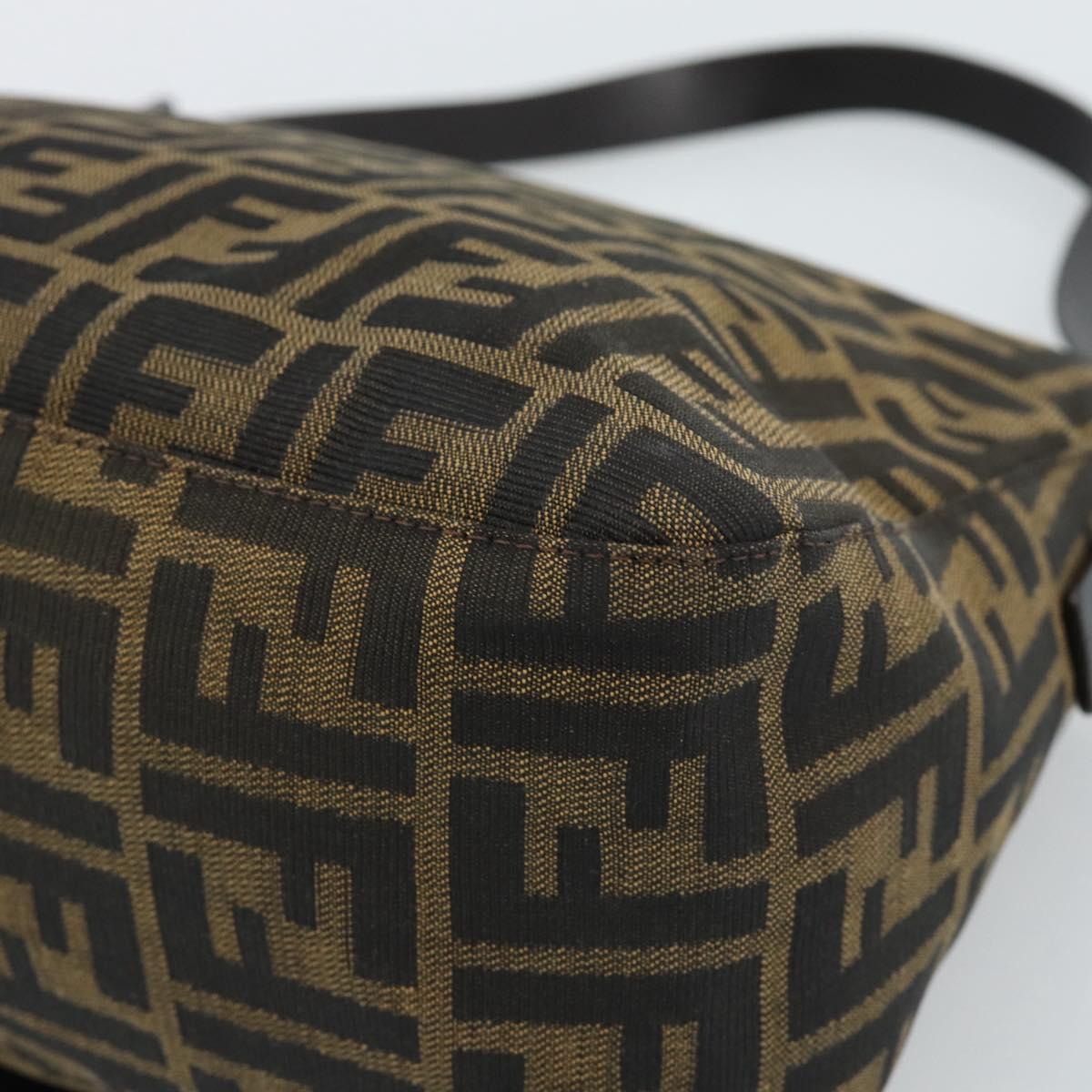 FENDI Zucca Canvas Mamma Baguette Shoulder Bag Black Brown Auth 185432V