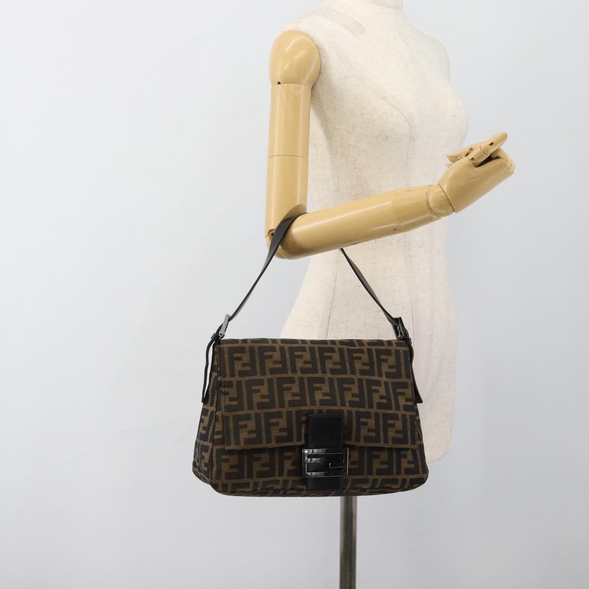 FENDI Zucca Canvas Mamma Baguette Shoulder Bag Black Brown Auth 185432V