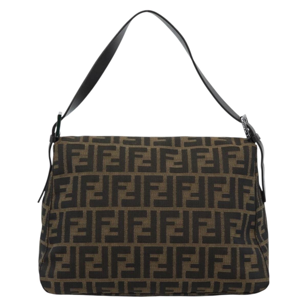 FENDI Zucca Canvas Mamma Baguette Shoulder Bag Black Brown Auth 185432V