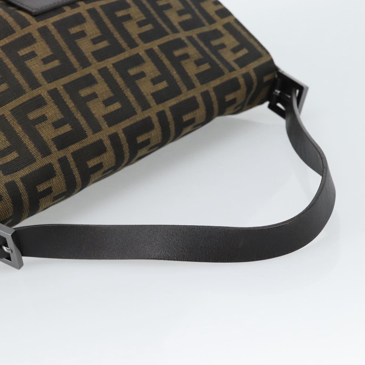 FENDI Zucca Canvas Mamma Baguette Shoulder Bag Black Brown Auth 185432V