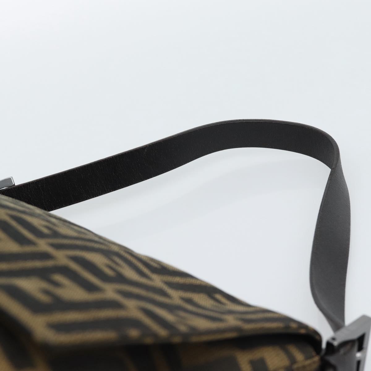 FENDI Zucca Canvas Mamma Baguette Shoulder Bag Black Brown Auth 185432V