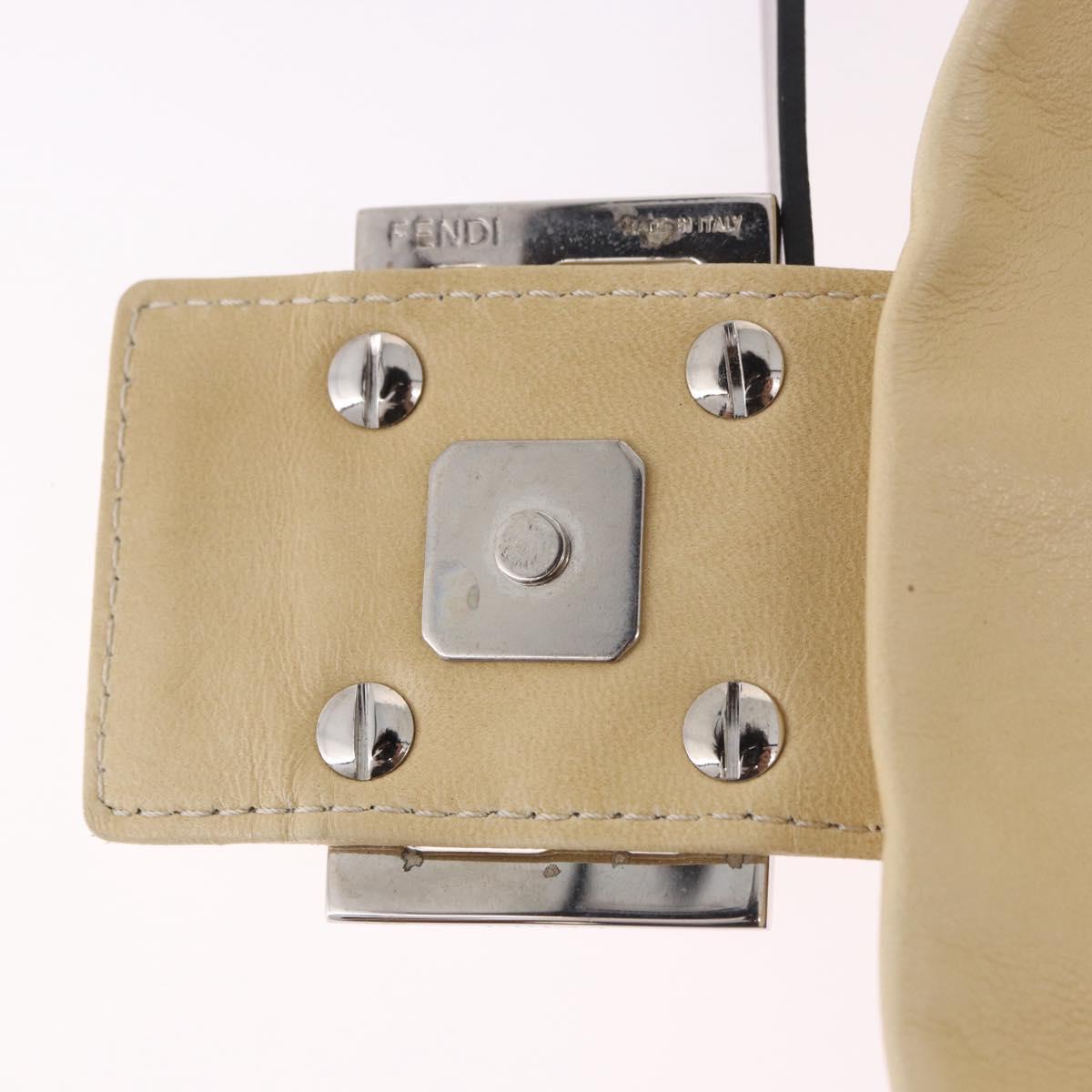 FENDI Mamma Baguette Shoulder Bag Leather Beige Silver Auth 185433SAV