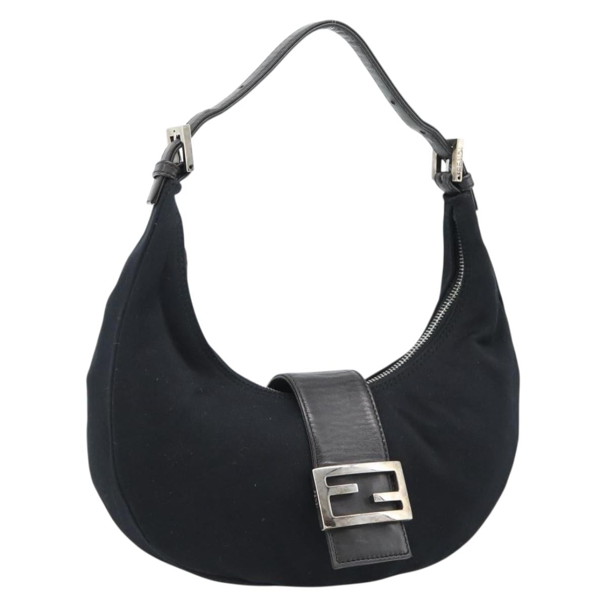 FENDI Mamma Baguette Shoulder Bag Cotton Jersey Black Silver Auth 185434V