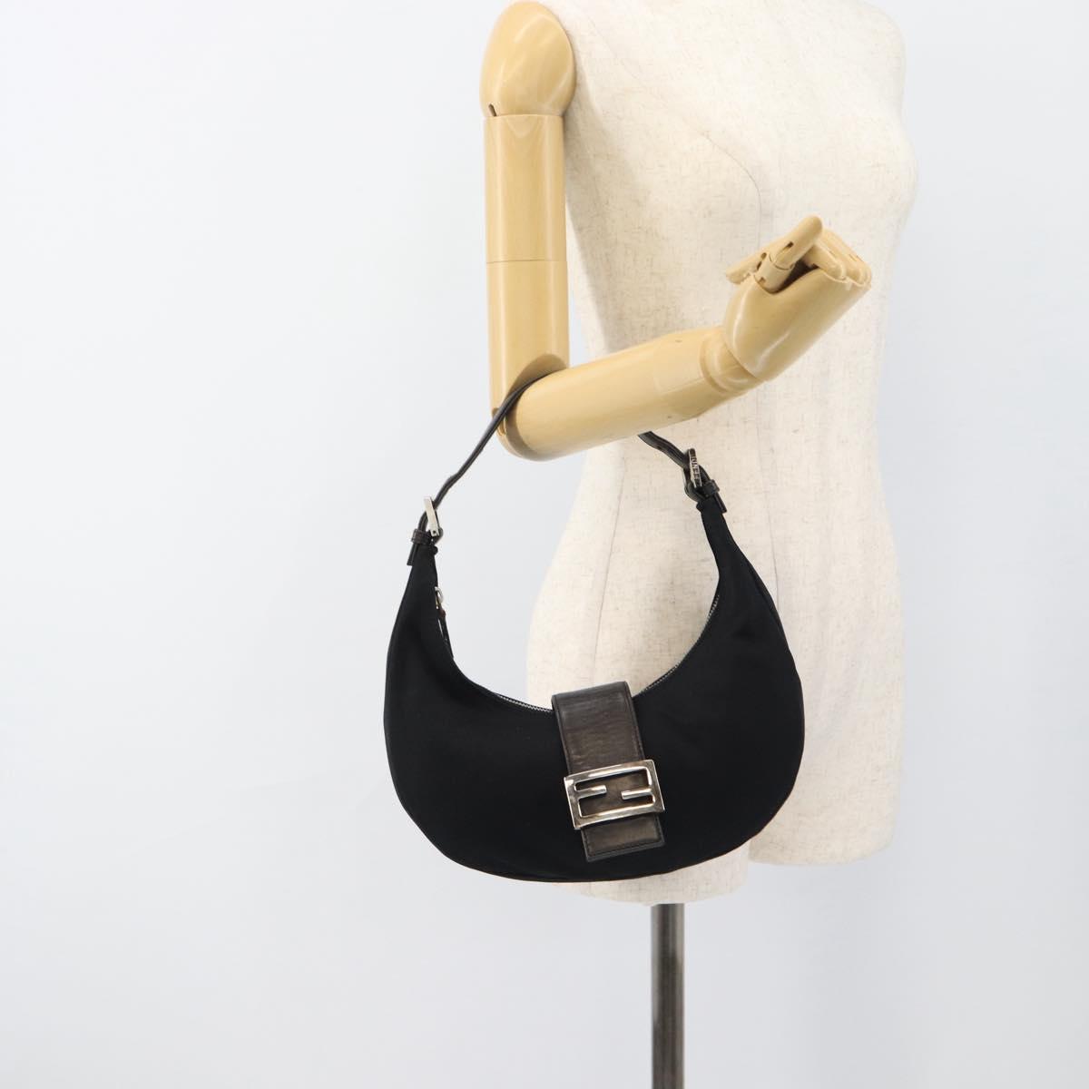 FENDI Mamma Baguette Shoulder Bag Cotton Jersey Black Silver Auth 185434V