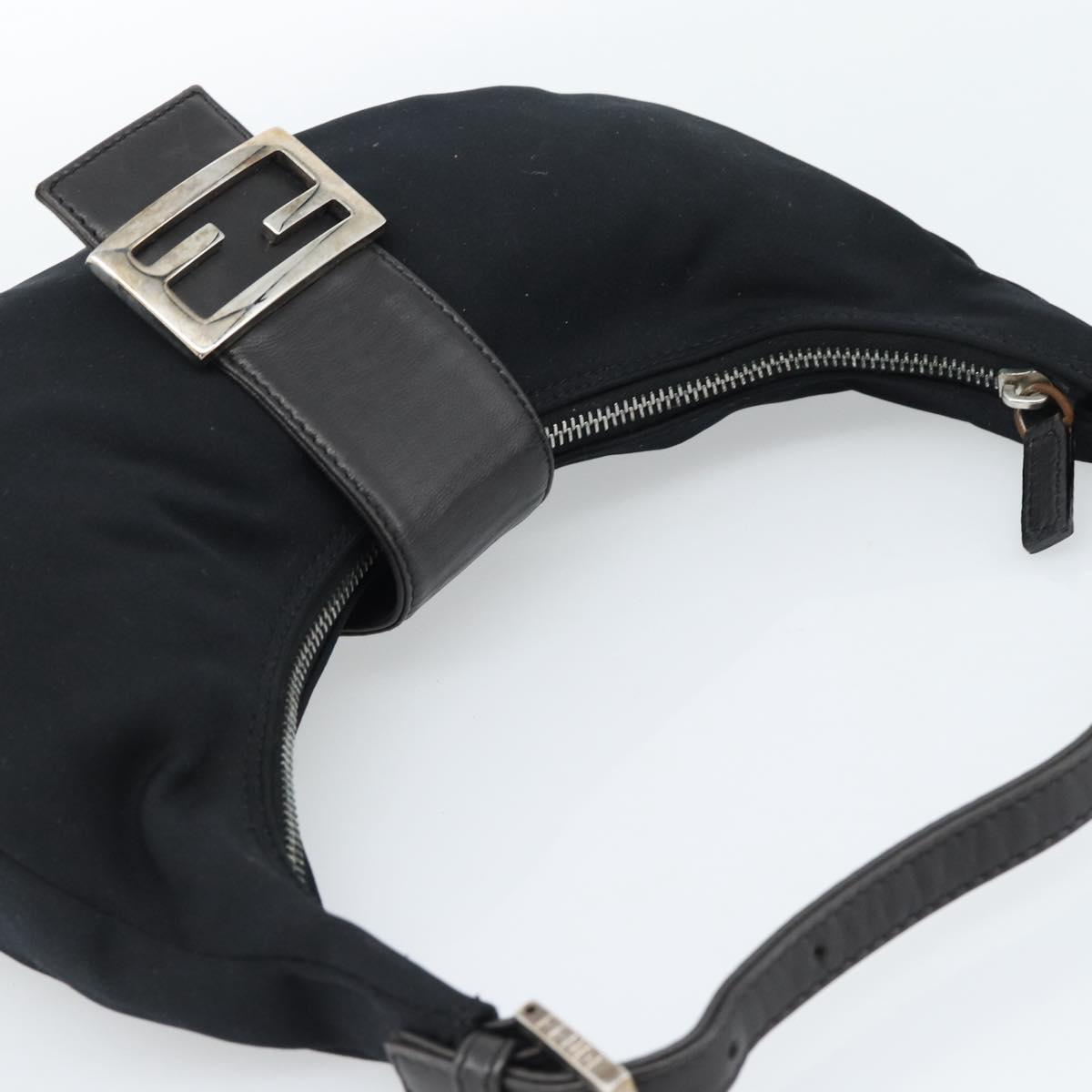 FENDI Mamma Baguette Shoulder Bag Cotton Jersey Black Silver Auth 185434V