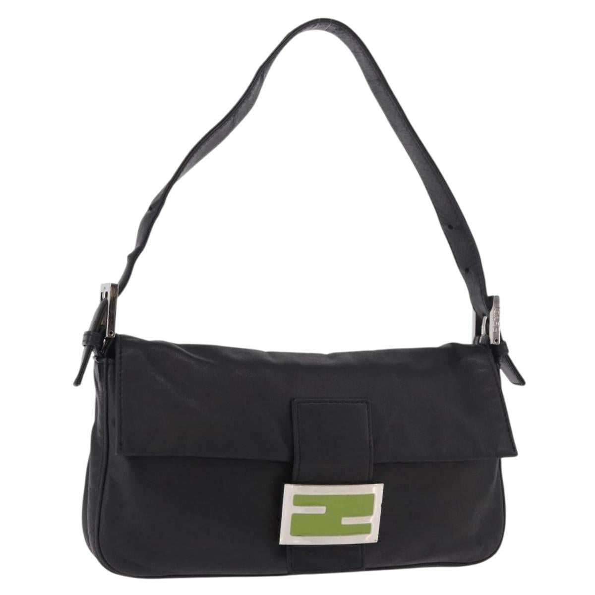 FENDI Mamma Baguette Shoulder Bag Leather Black Silver Auth 185435SAV