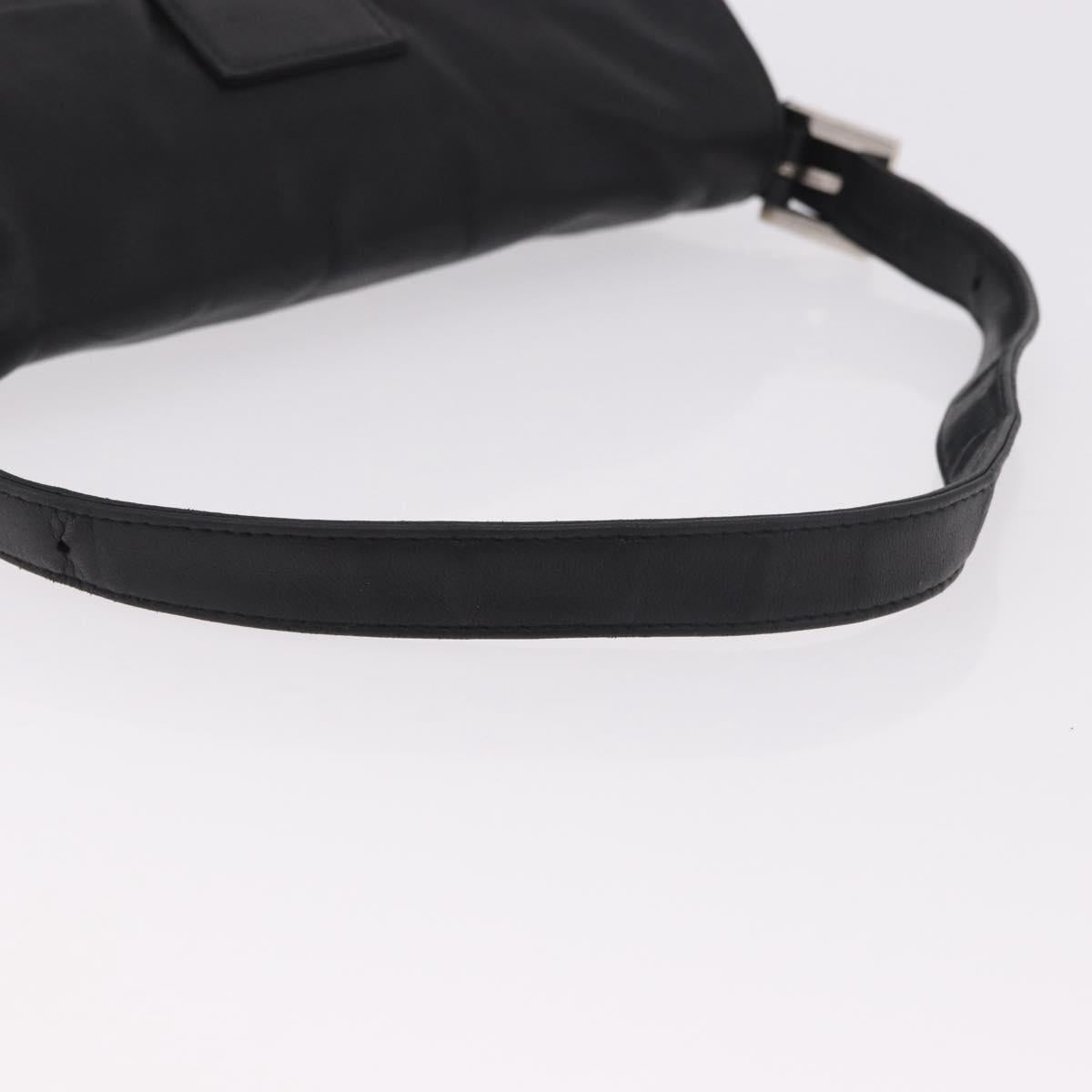 FENDI Mamma Baguette Shoulder Bag Leather Black Silver Auth 185435SAV