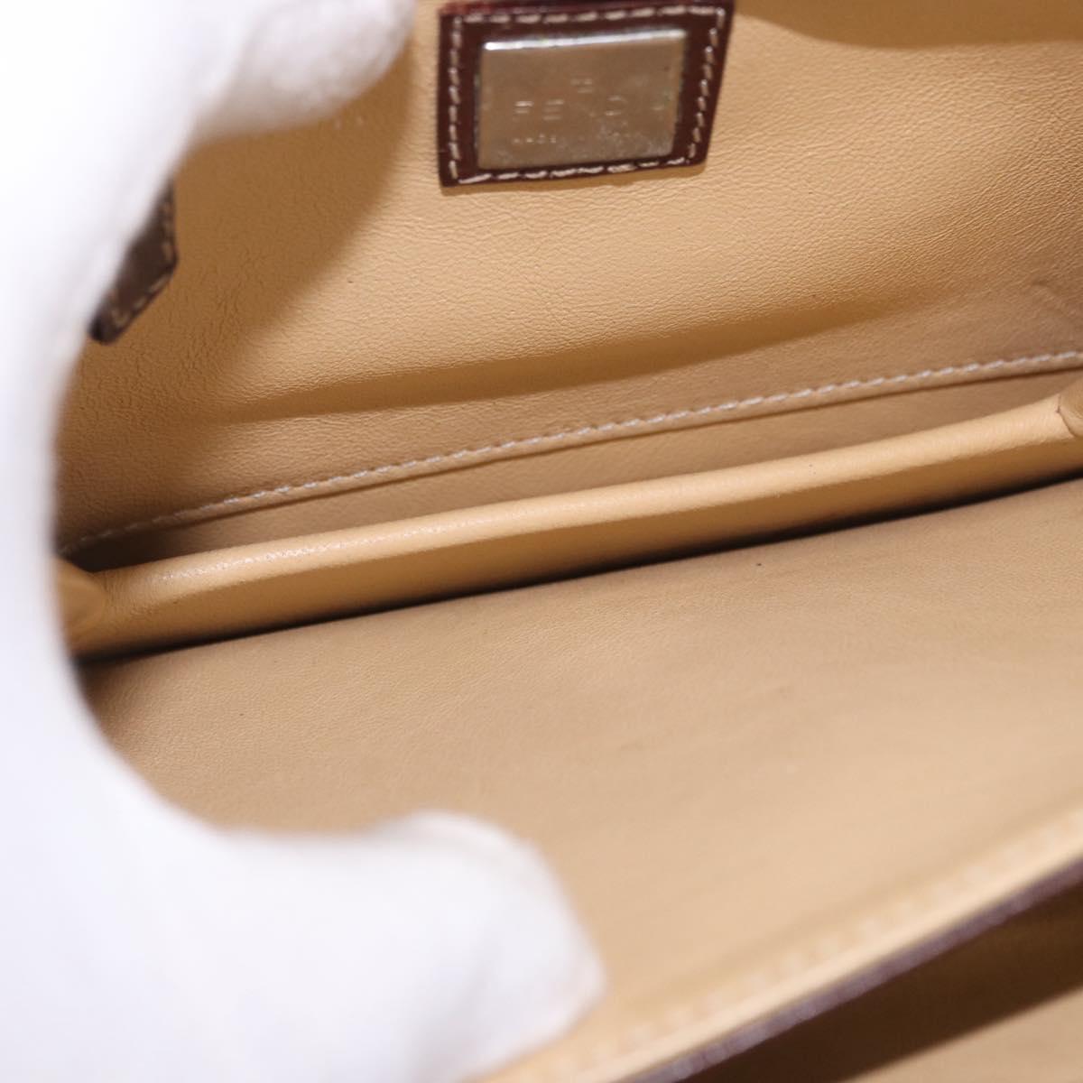 FENDI Shoulder Bag Harako Leather Beige Silver Auth 185436V