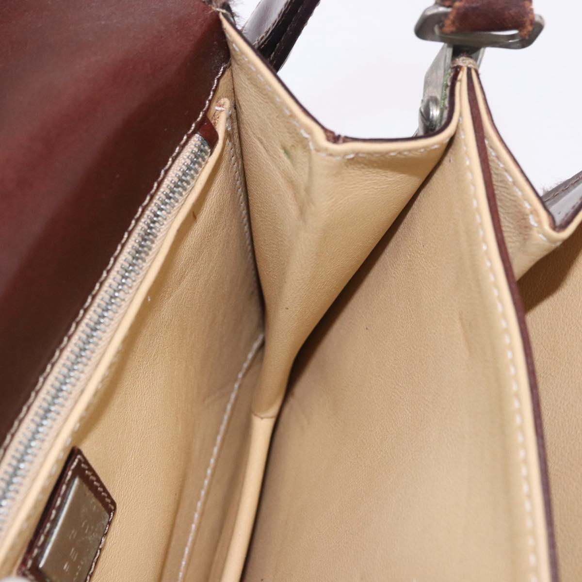 FENDI Shoulder Bag Harako Leather Beige Silver Auth 185436V