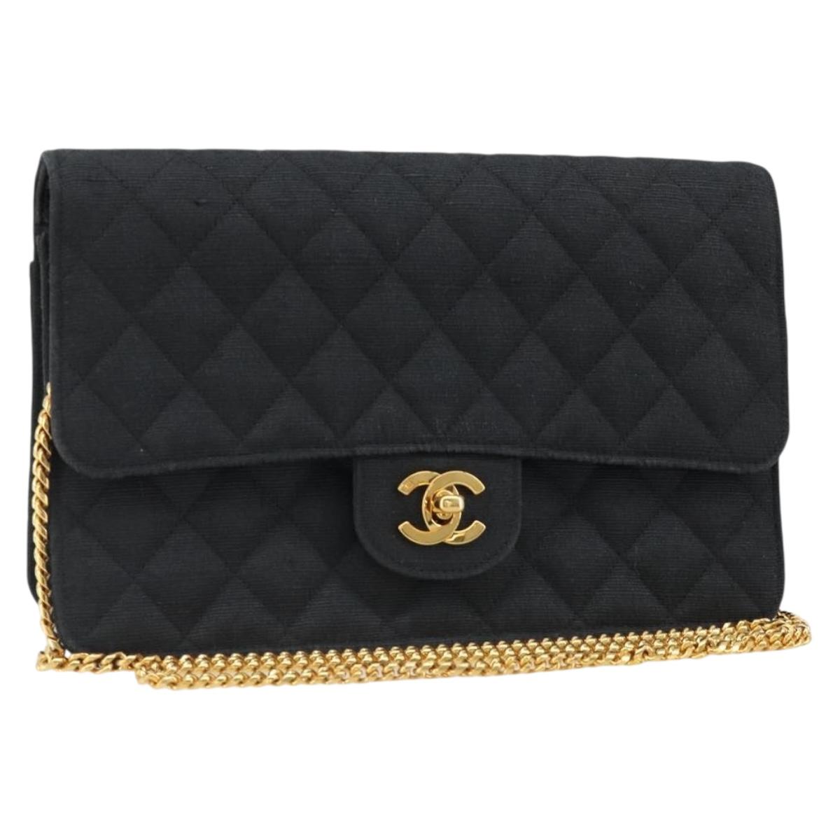CHANEL Matelasse 25 Chain Shoulder Bag Denim Black Gold CC Auth 185437SAM