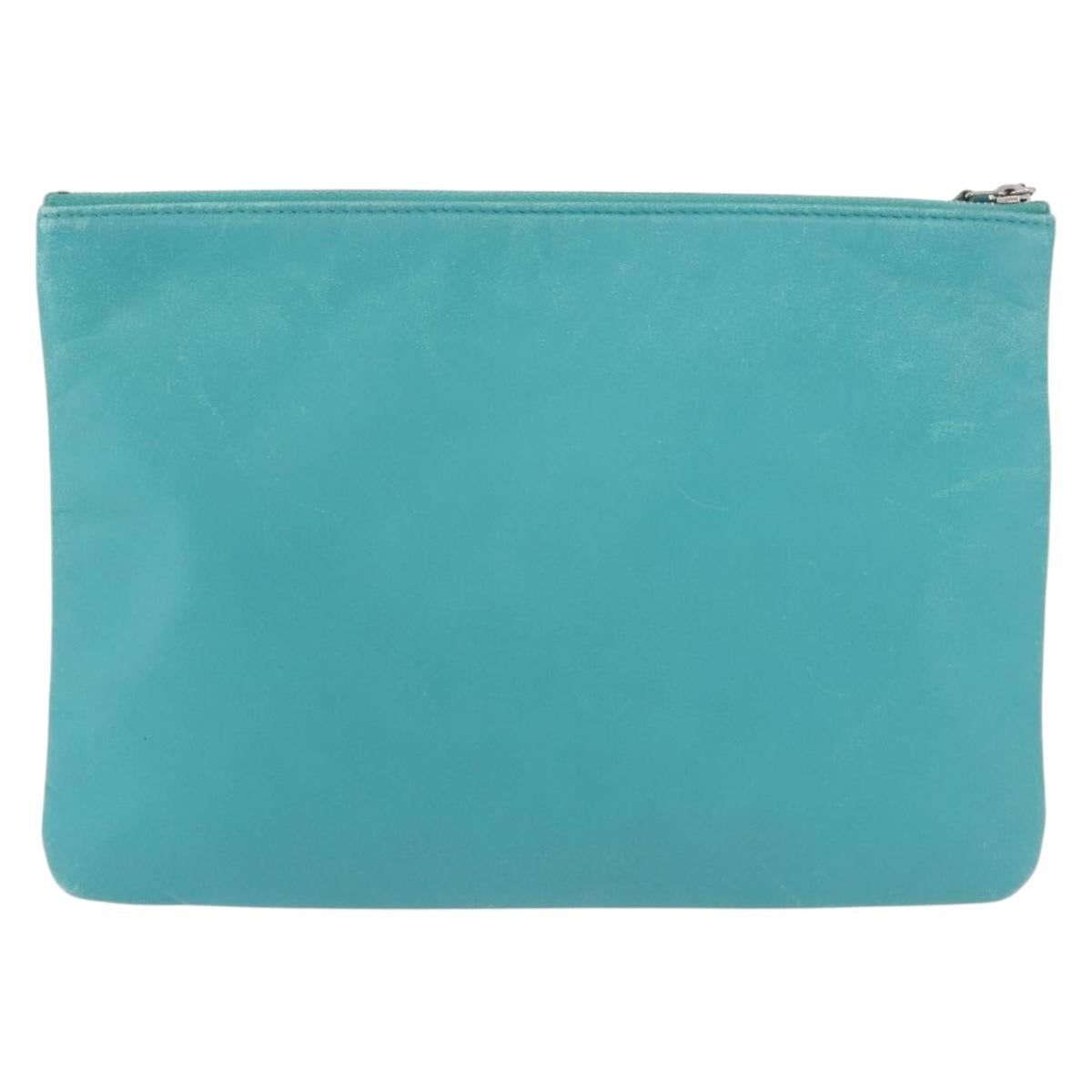 CHANEL Coco Havana Clutch Bag Lamb Skin Turquoise Blue Silver Auth 185438V