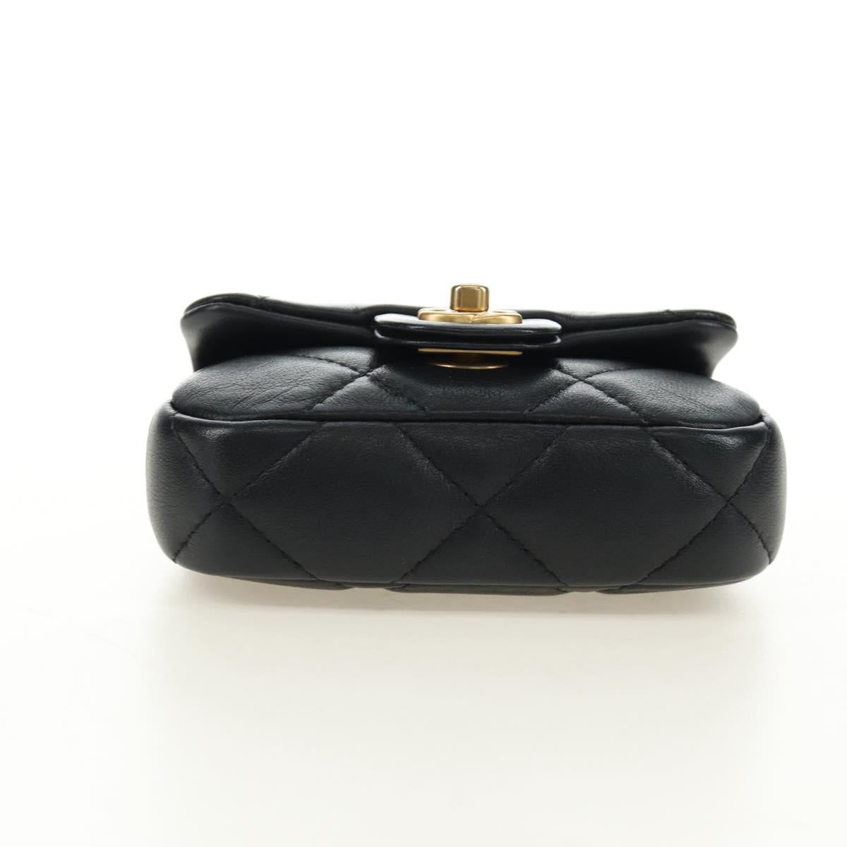 CHANEL Matelasse Chain Shoulder Pouch Lamb Skin 2way Black CC Auth 185439SAM