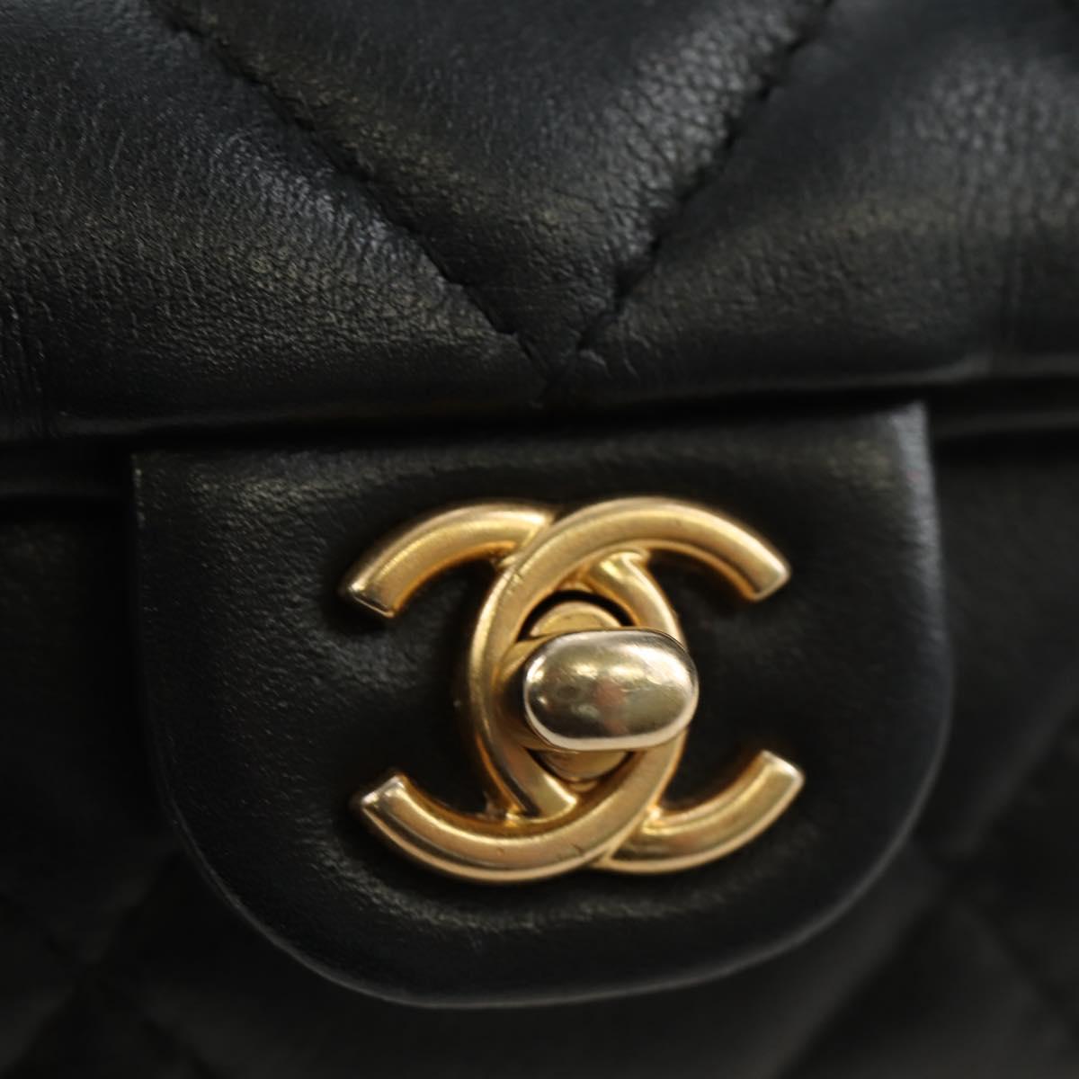 CHANEL Matelasse Chain Shoulder Pouch Lamb Skin 2way Black CC Auth 185439SAM