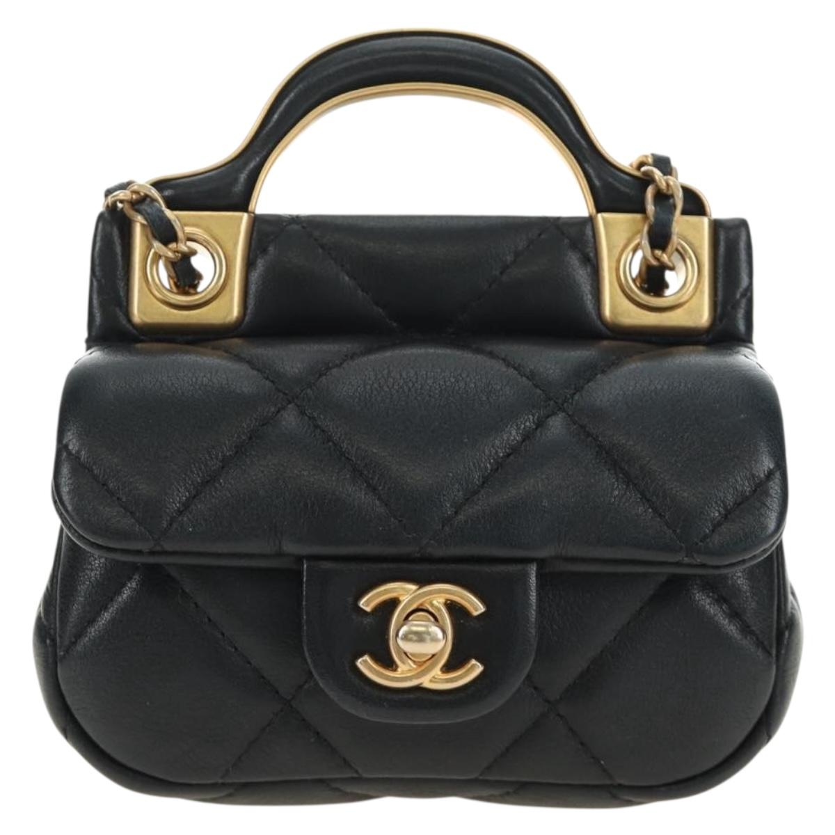 CHANEL Matelasse Chain Shoulder Pouch Lamb Skin 2way Black CC Auth 185439SAM