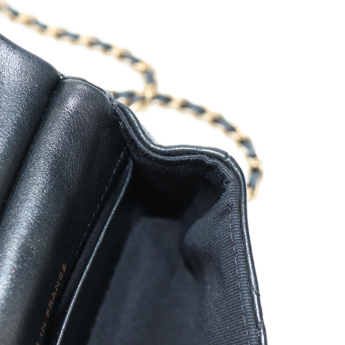 CHANEL Matelasse Chain Shoulder Pouch Lamb Skin 2way Black CC Auth 185439SAM