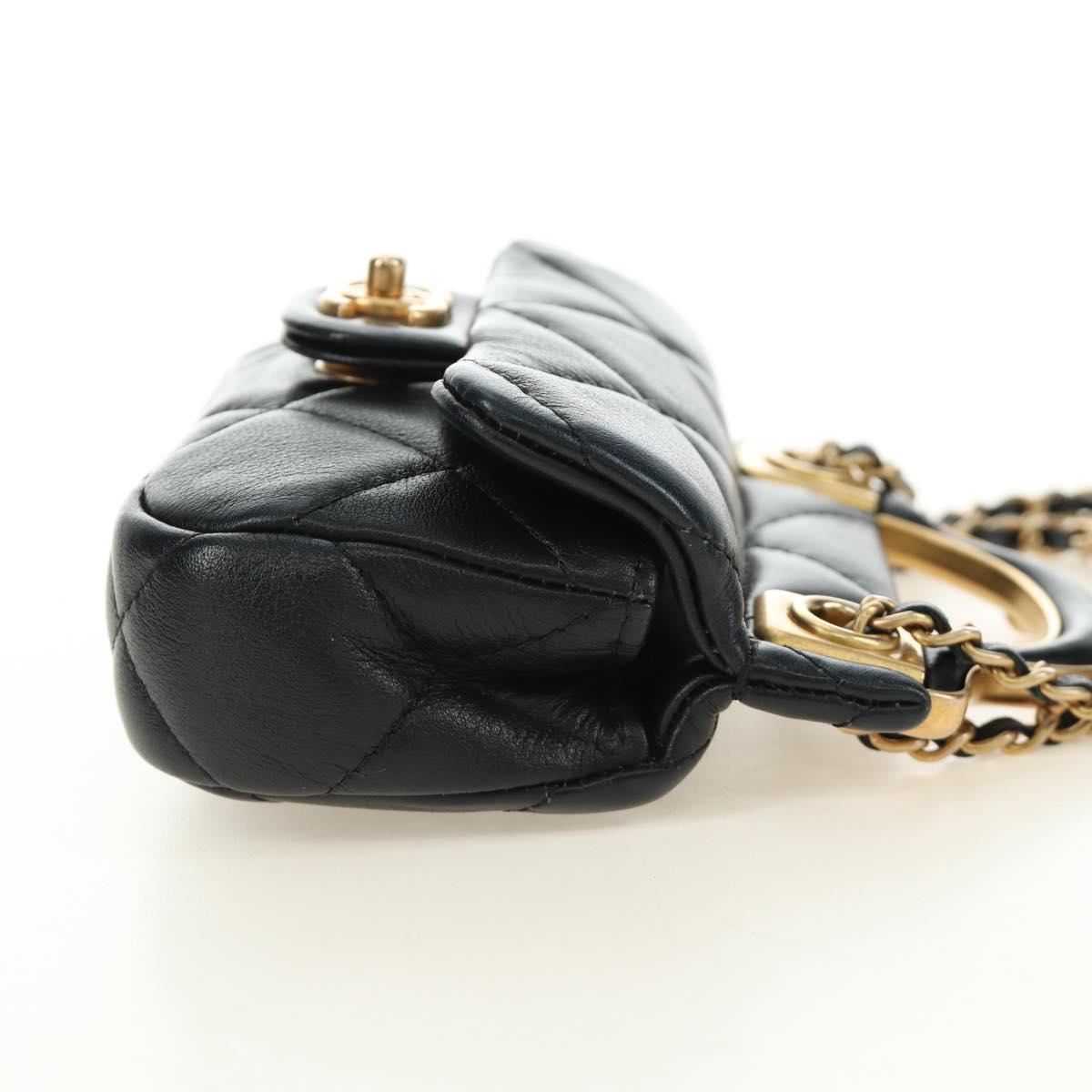 CHANEL Matelasse Chain Shoulder Pouch Lamb Skin 2way Black CC Auth 185439SAM