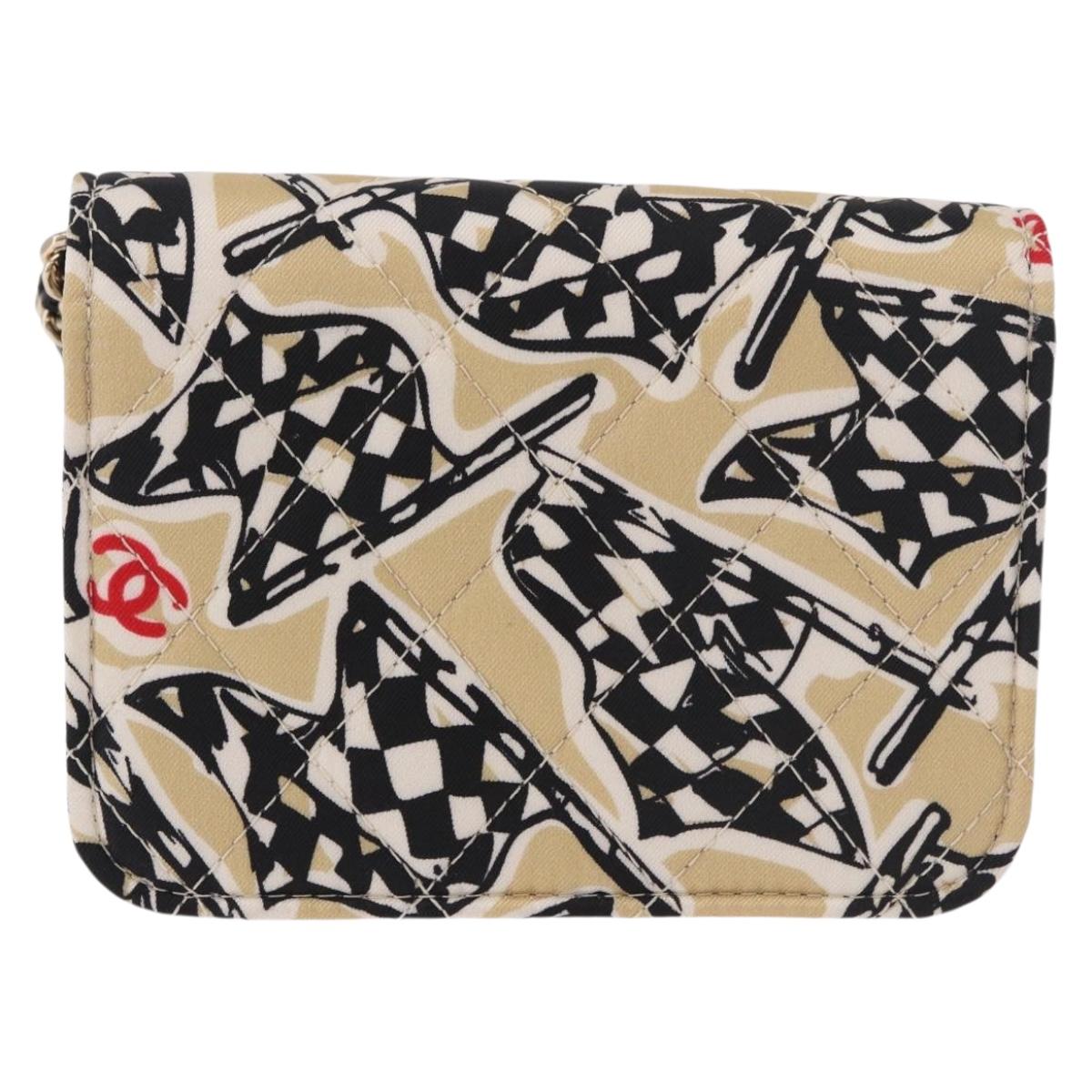 CHANEL Chain Shoulder Pouch Mini Matelasse 12 Satin Beige Gold CC Auth 185440M