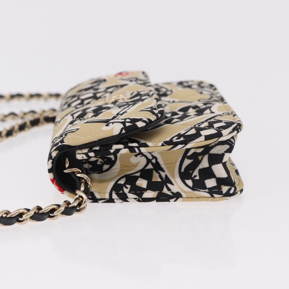 CHANEL Chain Shoulder Pouch Mini Matelasse 12 Satin Beige Gold CC Auth 185440M