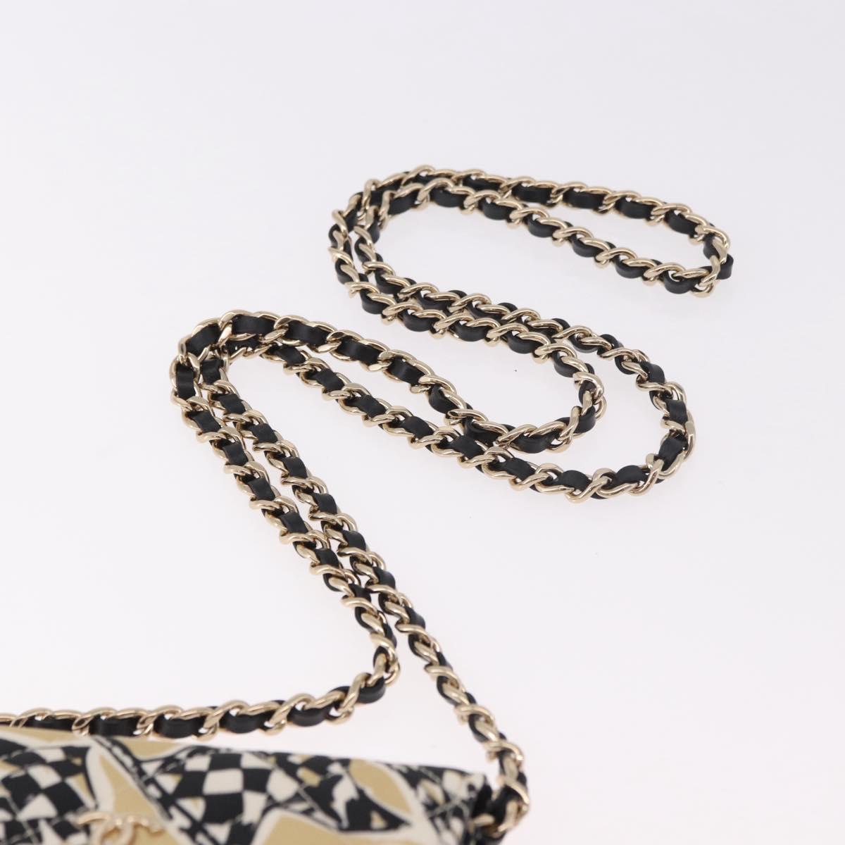 CHANEL Chain Shoulder Pouch Mini Matelasse 12 Satin Beige Gold CC Auth 185440M