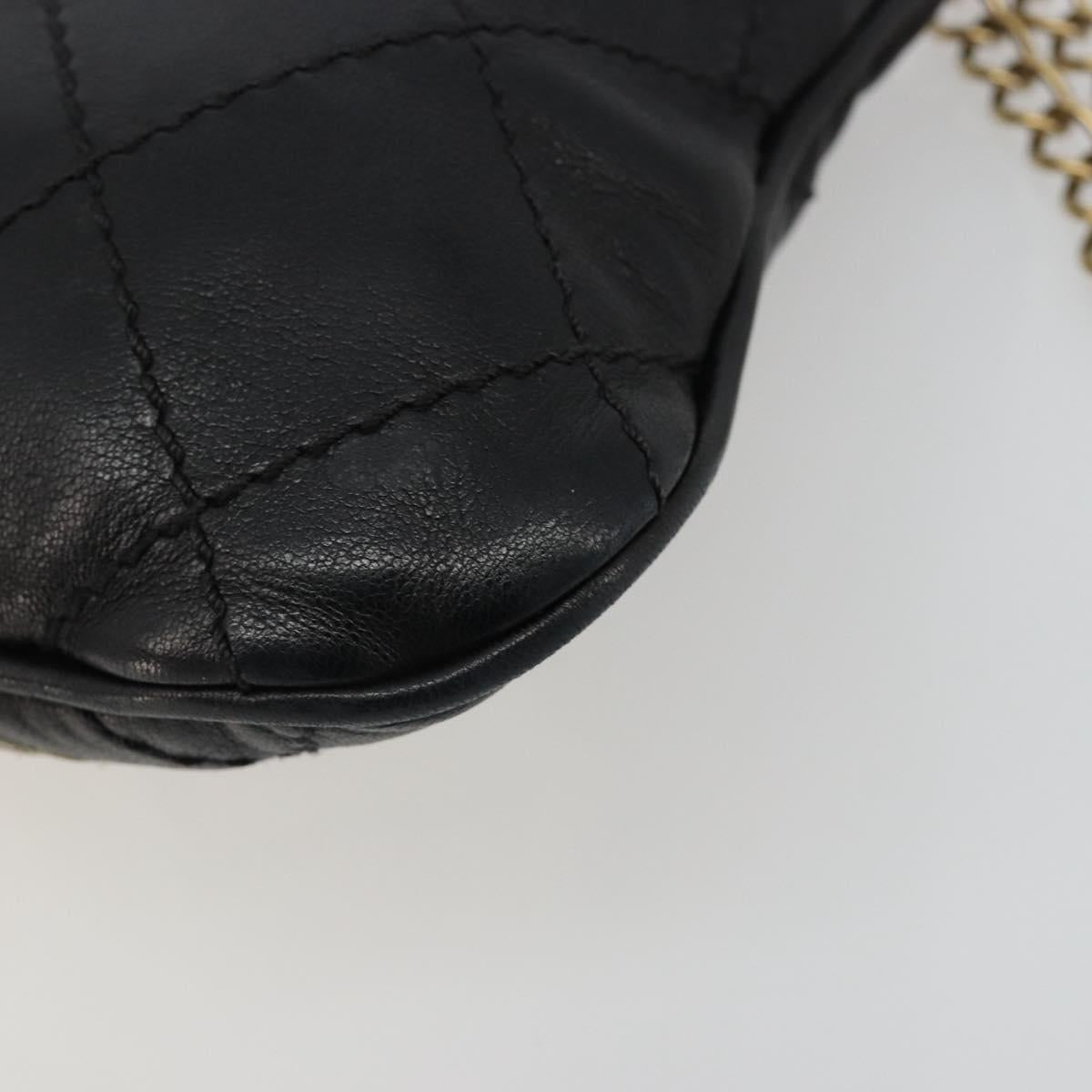 CHANEL Wild Stitch Chain Shoulder Bag Lamb Skin Black Gold CC Auth 185441M