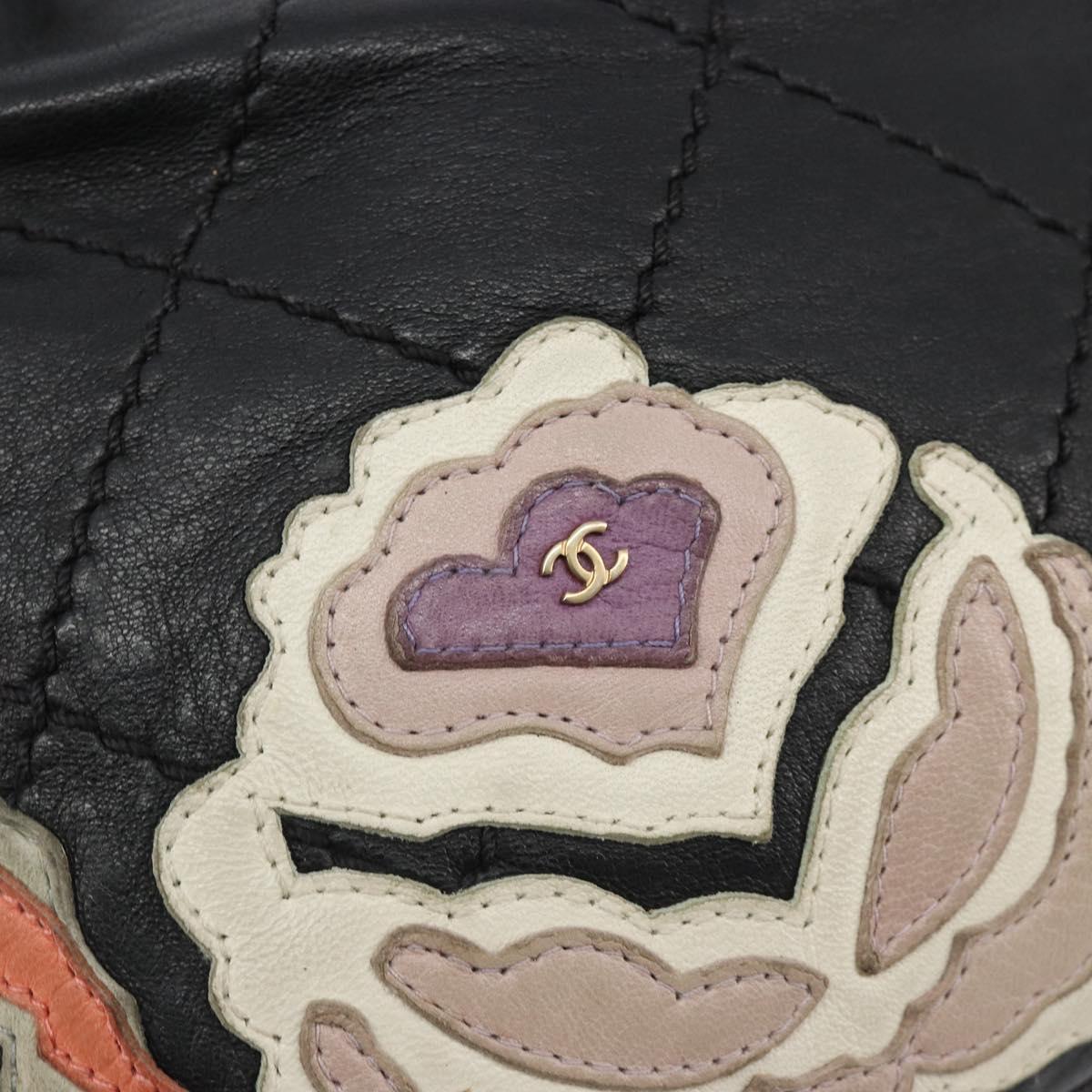 CHANEL Wild Stitch Chain Shoulder Bag Lamb Skin Black Gold CC Auth 185441M