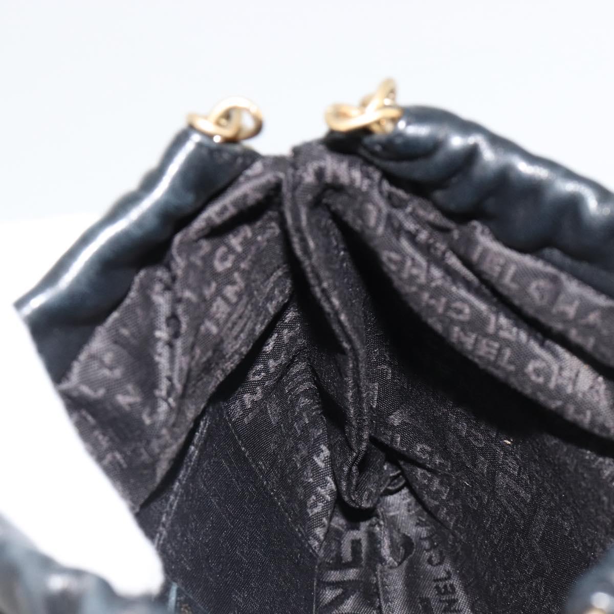 CHANEL Wild Stitch Chain Shoulder Bag Lamb Skin Black Gold CC Auth 185441M