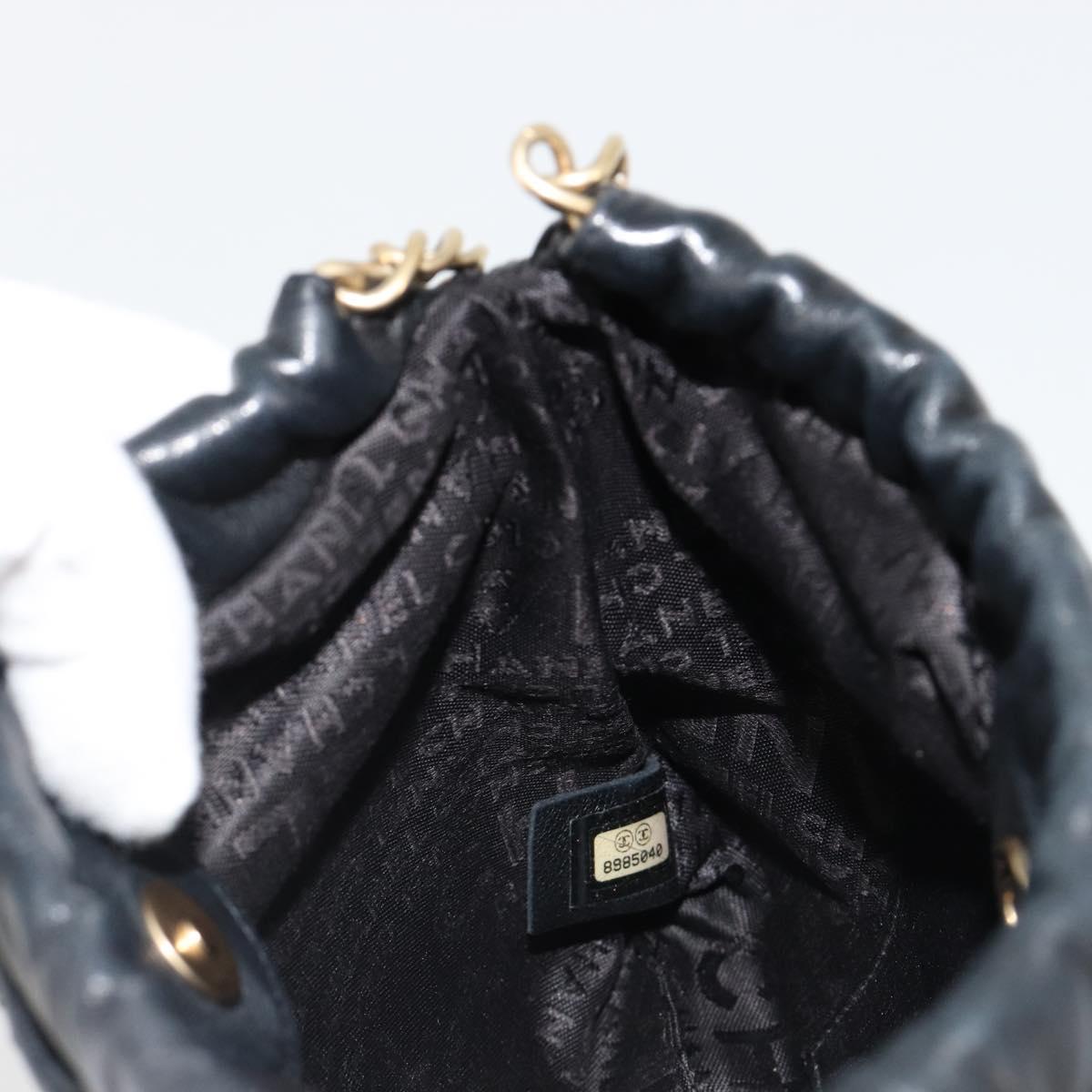 CHANEL Wild Stitch Chain Shoulder Bag Lamb Skin Black Gold CC Auth 185441M