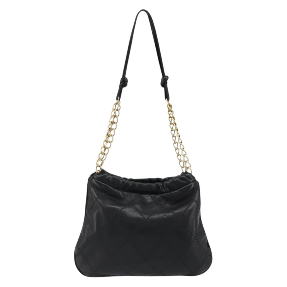 CHANEL Wild Stitch Chain Shoulder Bag Lamb Skin Black Gold CC Auth 185441M