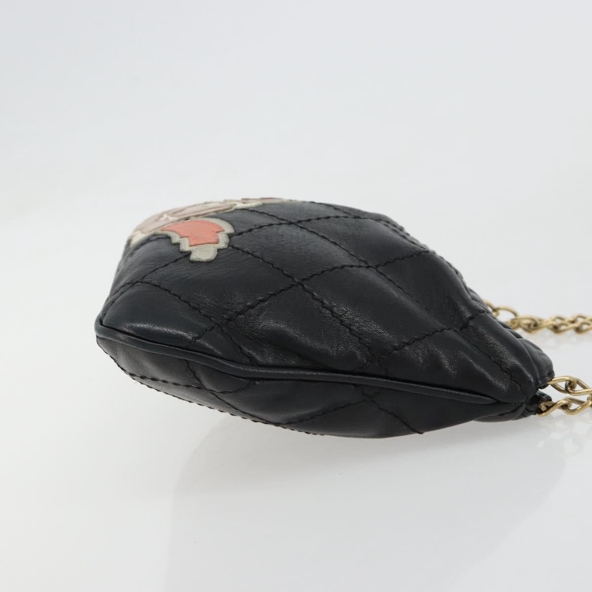 CHANEL Wild Stitch Chain Shoulder Bag Lamb Skin Black Gold CC Auth 185441M