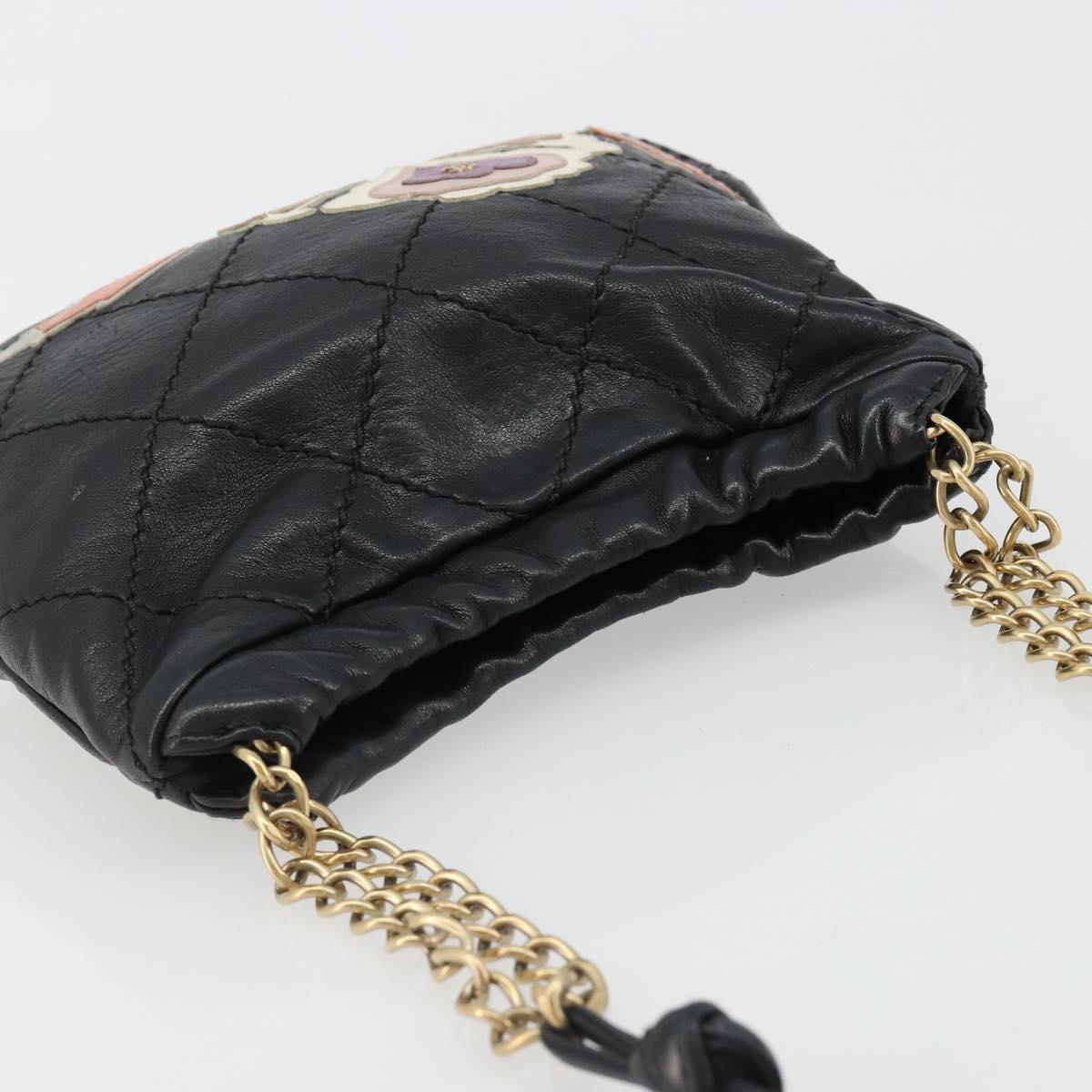 CHANEL Wild Stitch Chain Shoulder Bag Lamb Skin Black Gold CC Auth 185441M