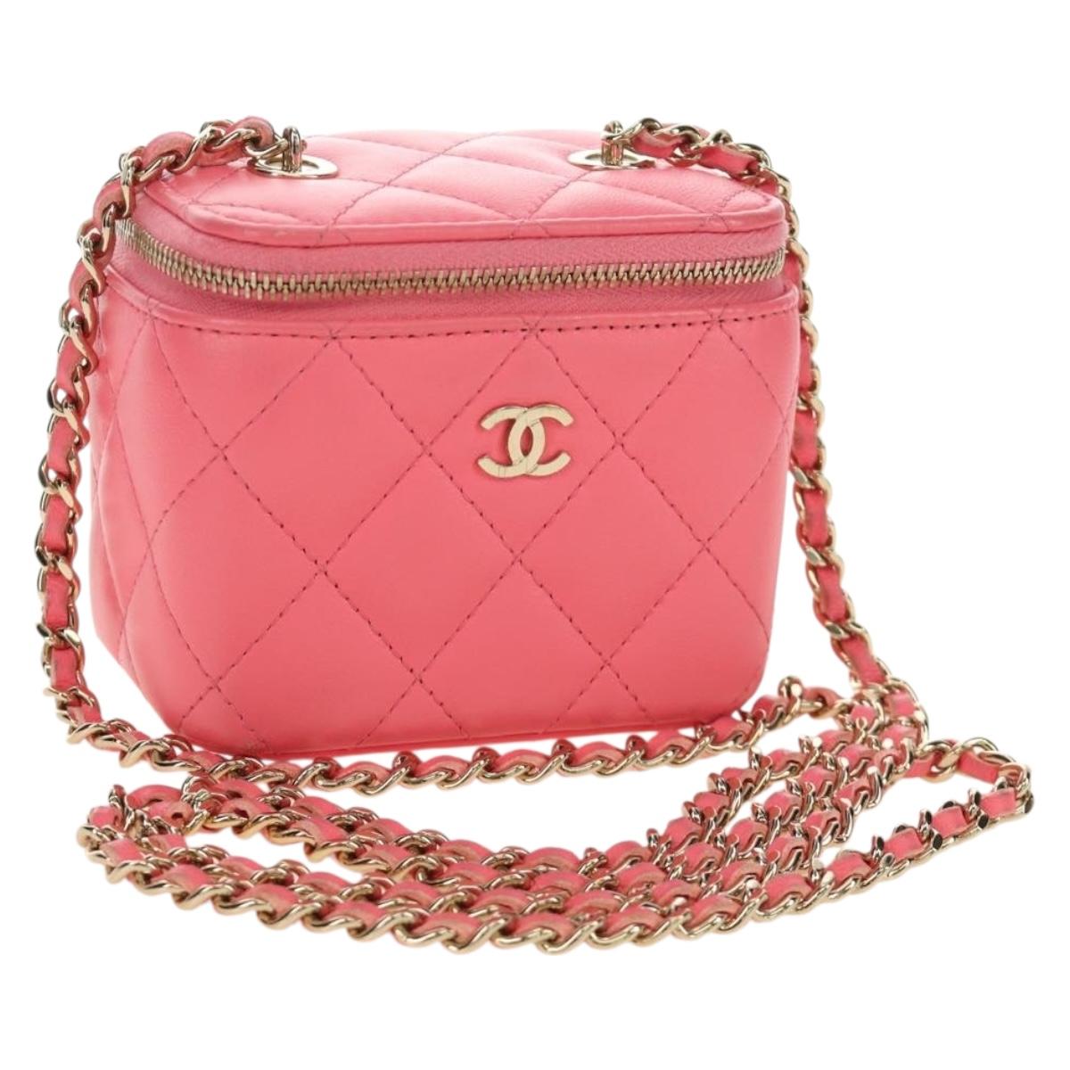 CHANEL Chain Vanity Shoulder Bag Lamb Skin Pink Gold CC Auth 185442SAM