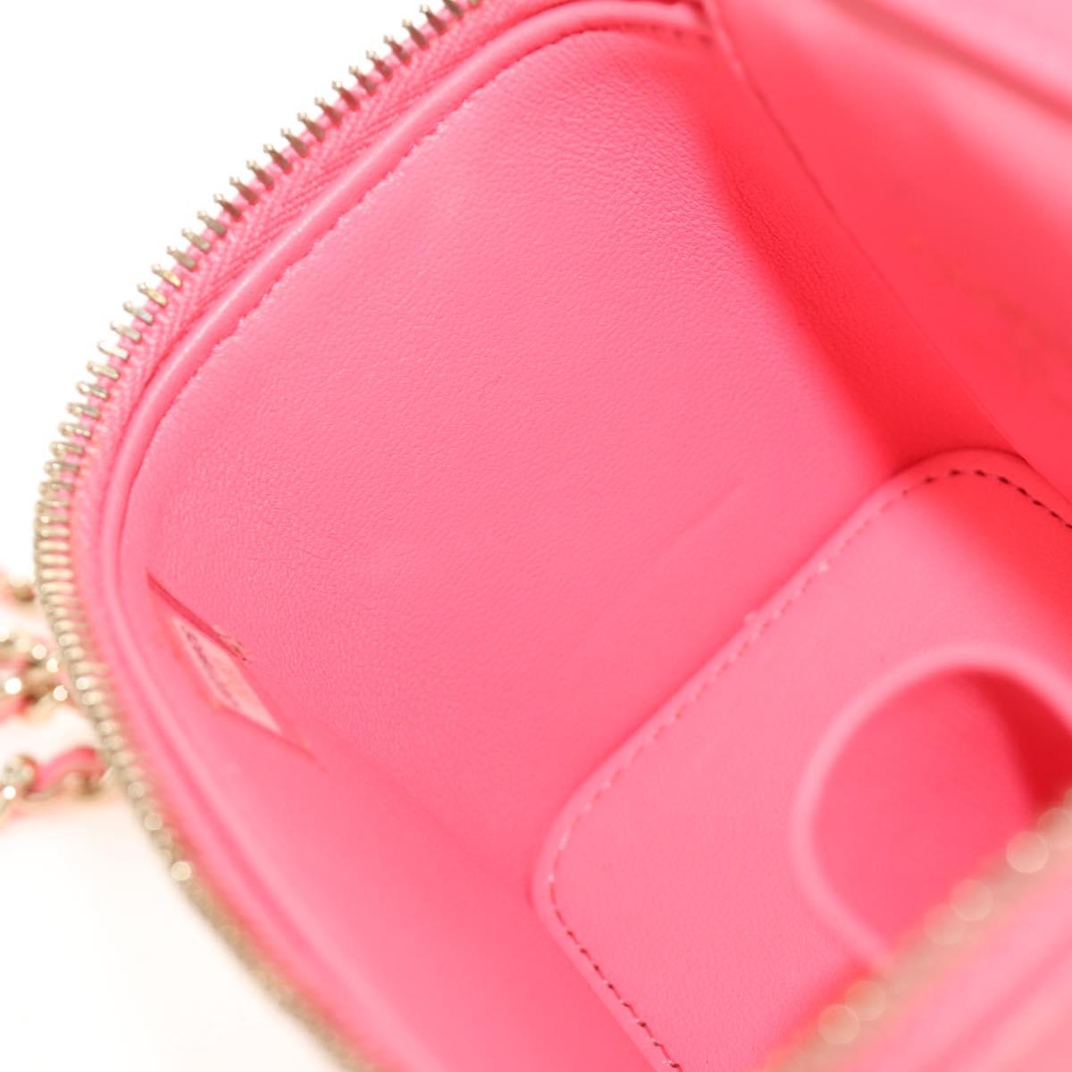CHANEL Chain Vanity Shoulder Bag Lamb Skin Pink Gold CC Auth 185442SAM