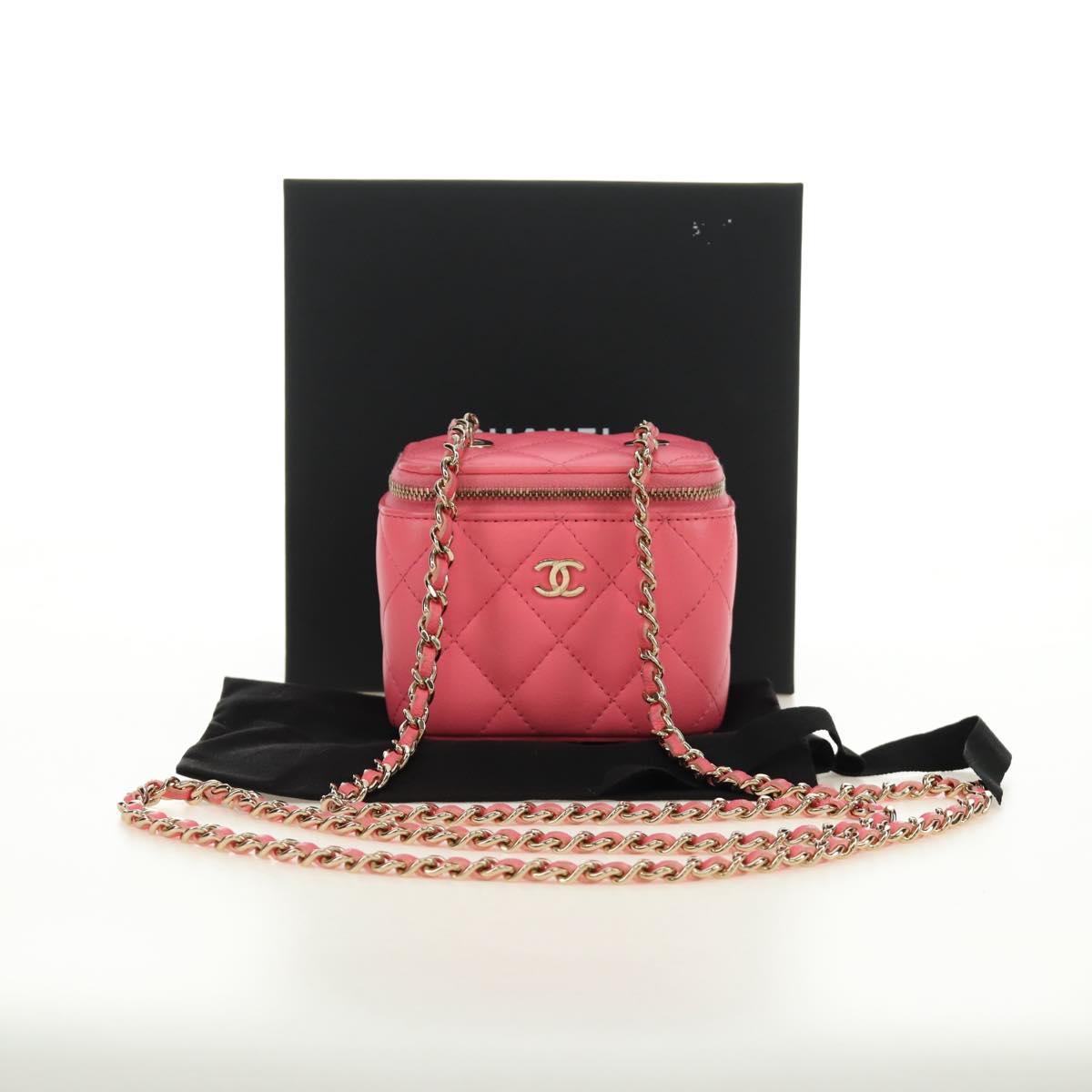 CHANEL Chain Vanity Shoulder Bag Lamb Skin Pink Gold CC Auth 185442SAM