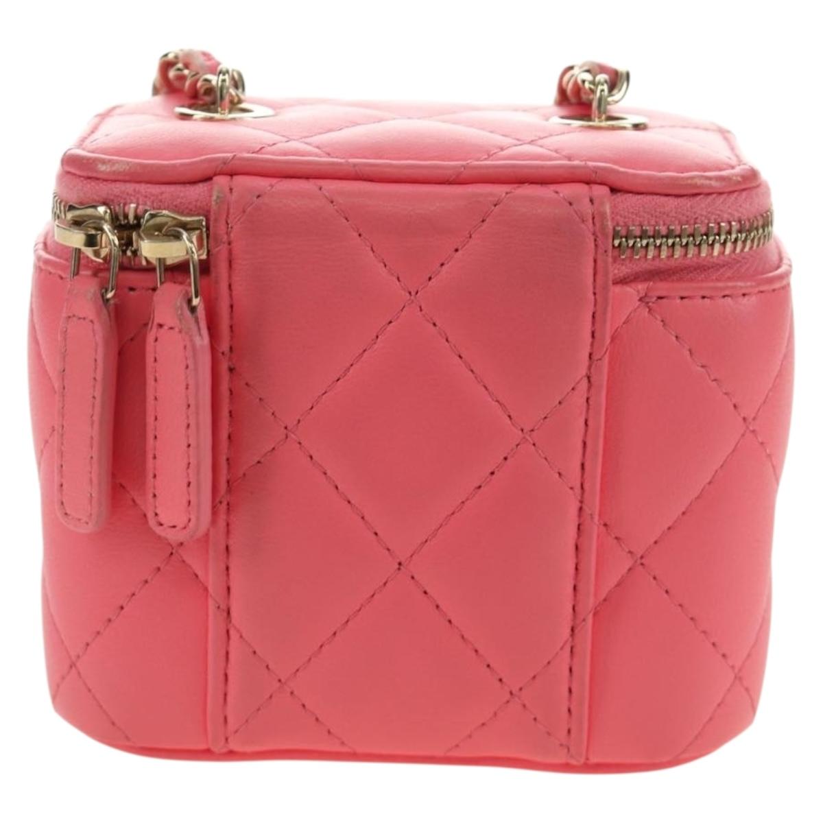 CHANEL Chain Vanity Shoulder Bag Lamb Skin Pink Gold CC Auth 185442SAM