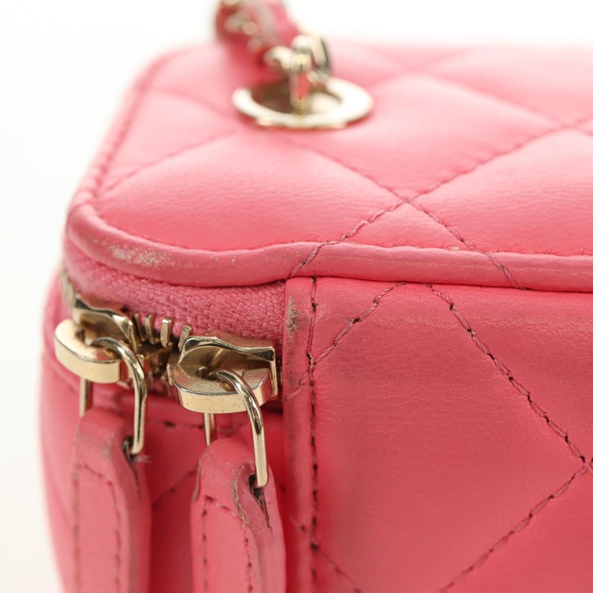 CHANEL Chain Vanity Shoulder Bag Lamb Skin Pink Gold CC Auth 185442SAM