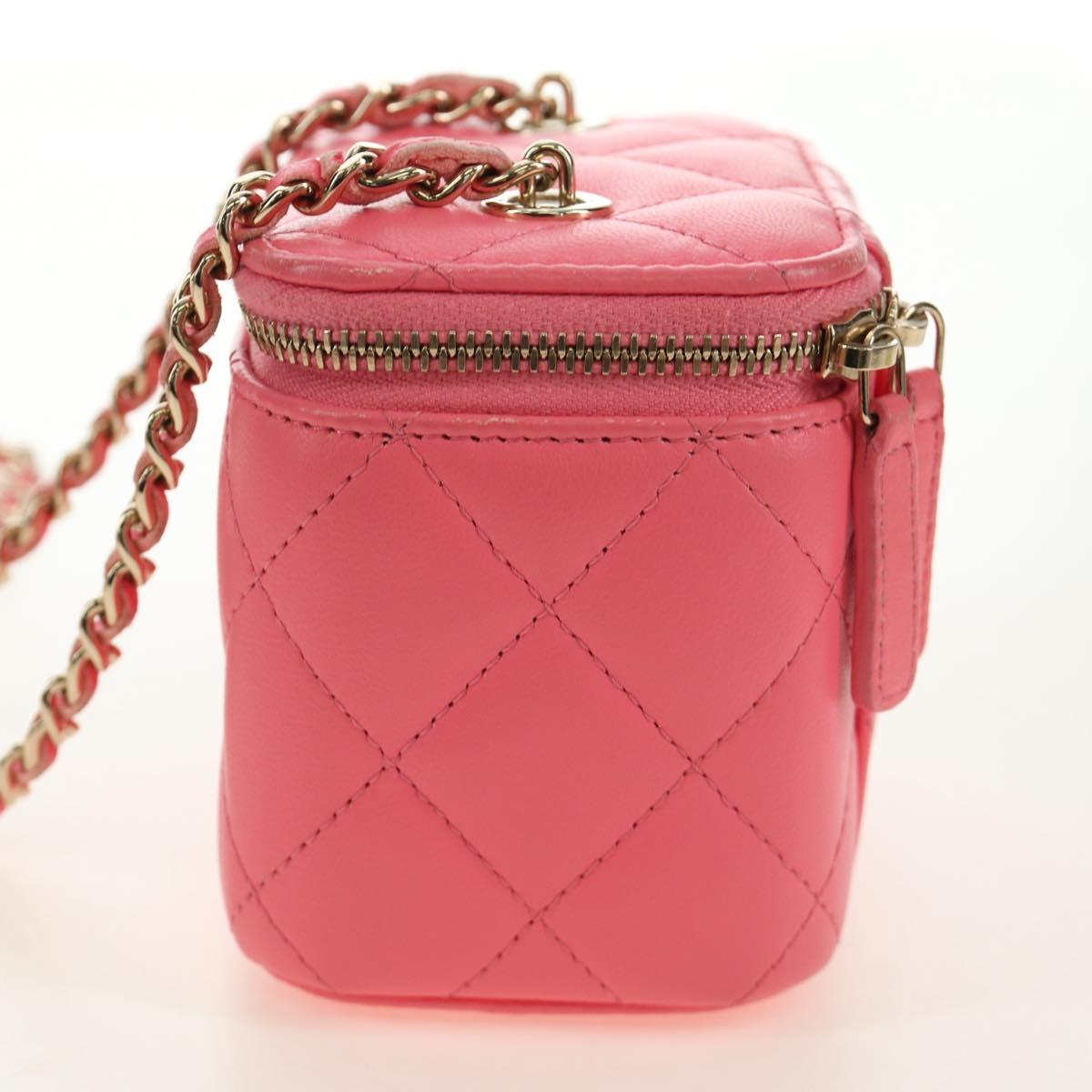 CHANEL Chain Vanity Shoulder Bag Lamb Skin Pink Gold CC Auth 185442SAM
