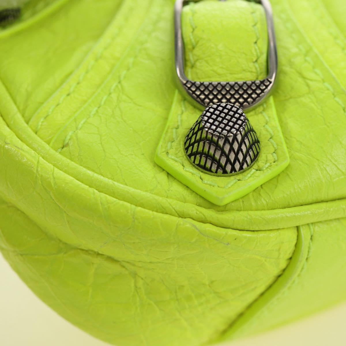 BALENCIAGA Chain Le Cagole Mini Bag Leather 2way Green Silver Auth 185444M