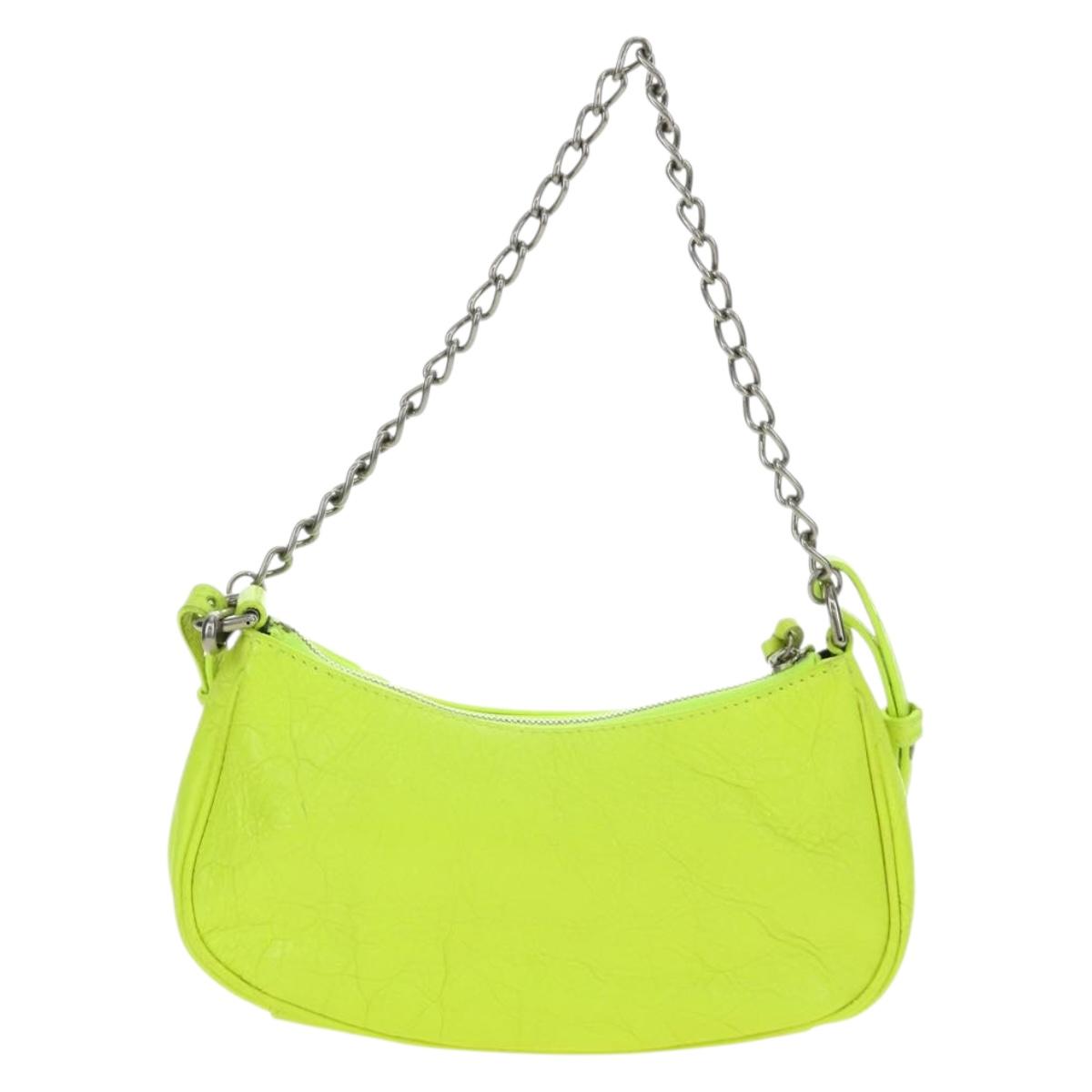 BALENCIAGA Chain Le Cagole Mini Bag Leather 2way Green Silver Auth 185444M