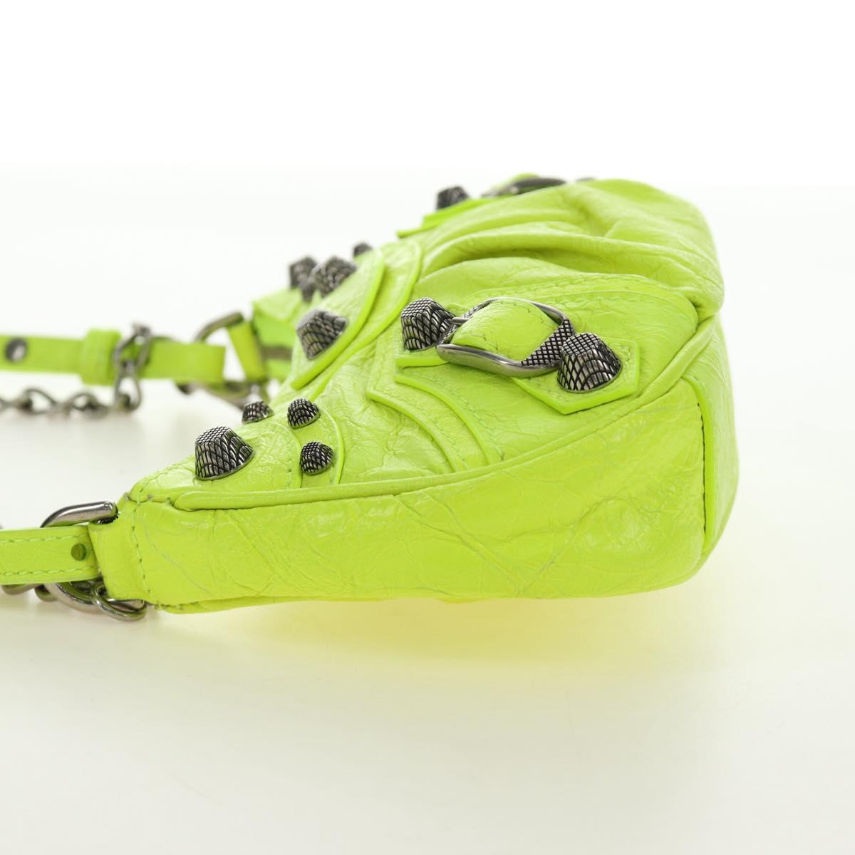 BALENCIAGA Chain Le Cagole Mini Bag Leather 2way Green Silver Auth 185444M