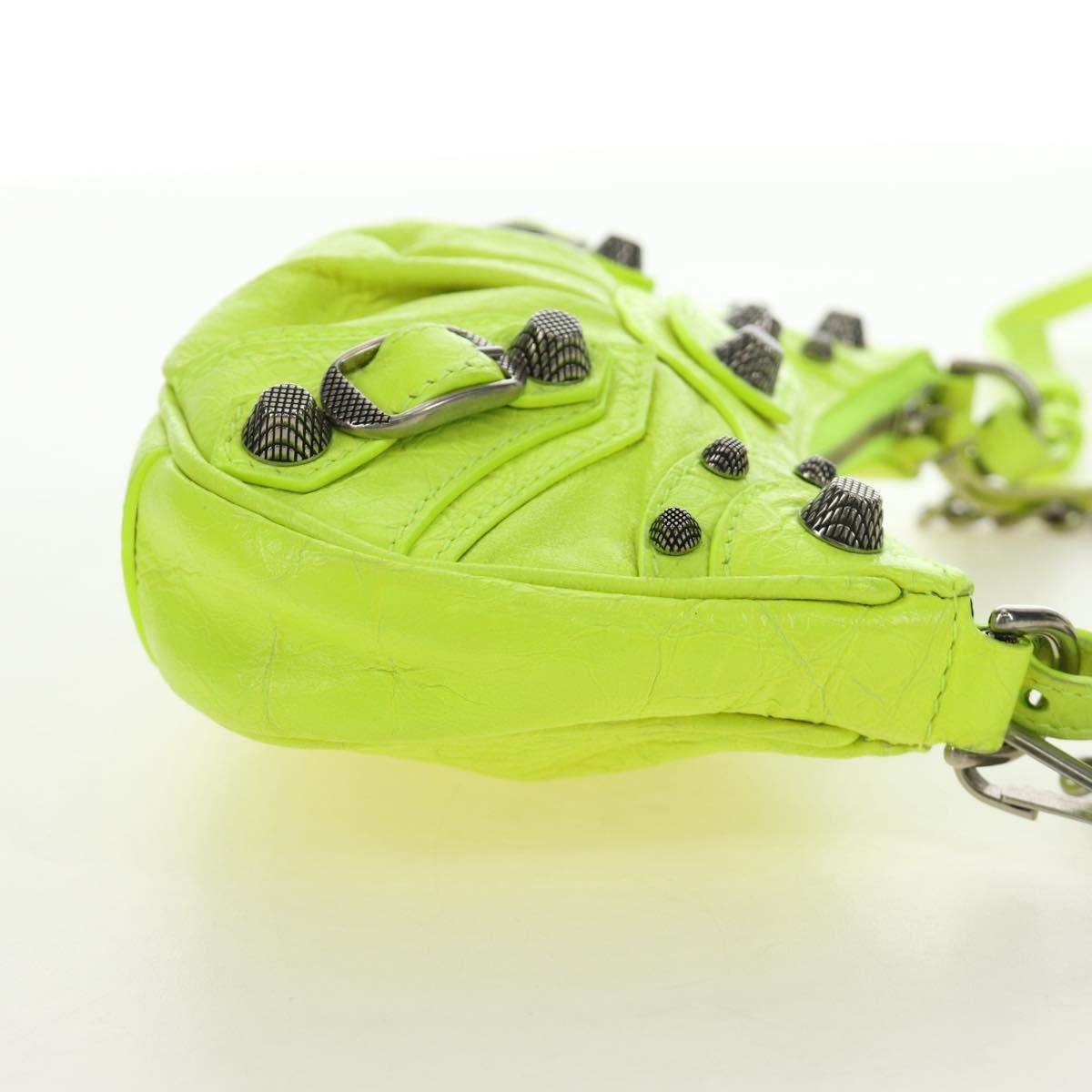 BALENCIAGA Chain Le Cagole Mini Bag Leather 2way Green Silver Auth 185444M