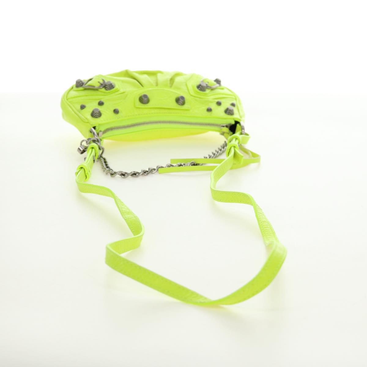 BALENCIAGA Chain Le Cagole Mini Bag Leather 2way Green Silver Auth 185444M