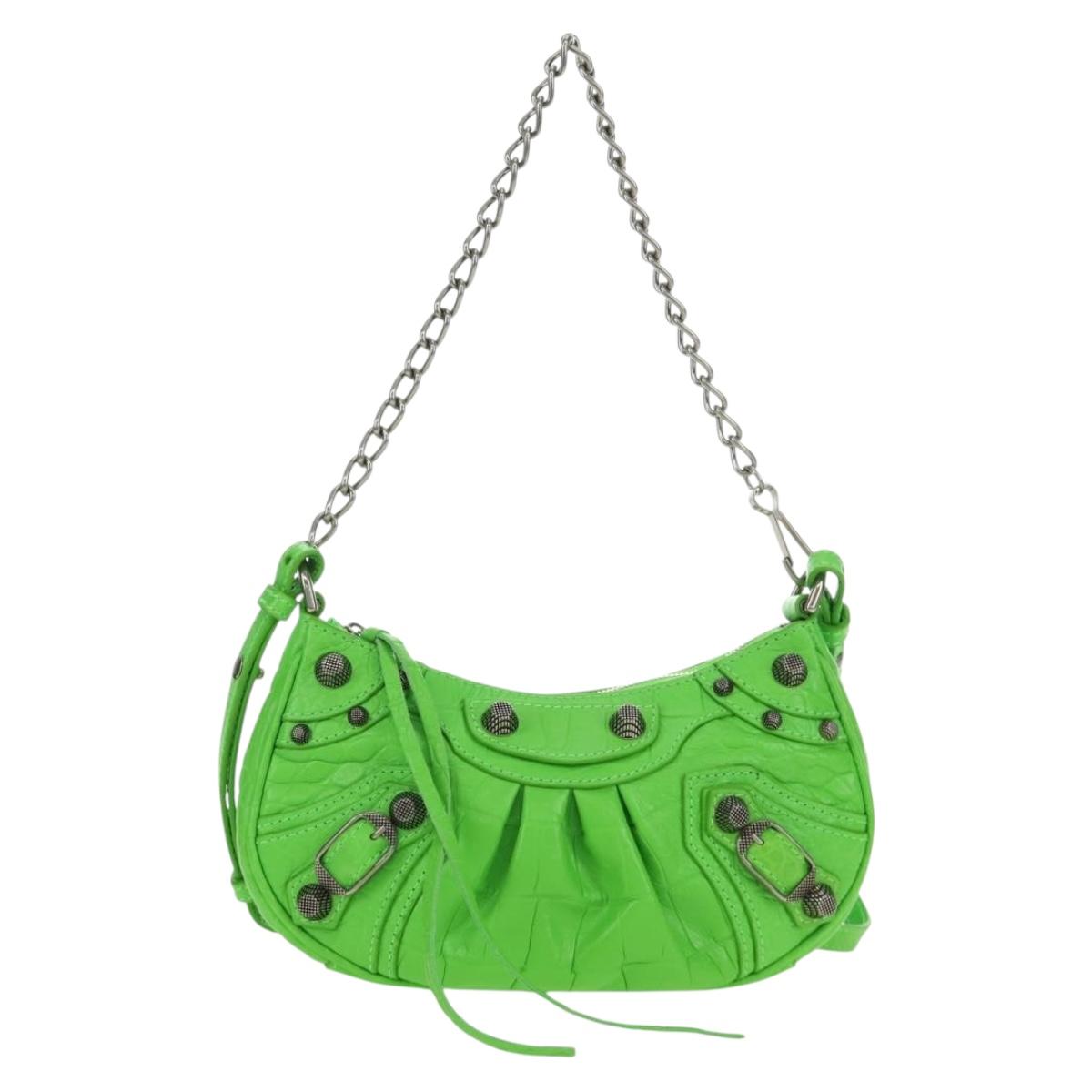 BALENCIAGA Chain Le Cagole Mini Bag Leather 2way Green 695814 Auth 185445M