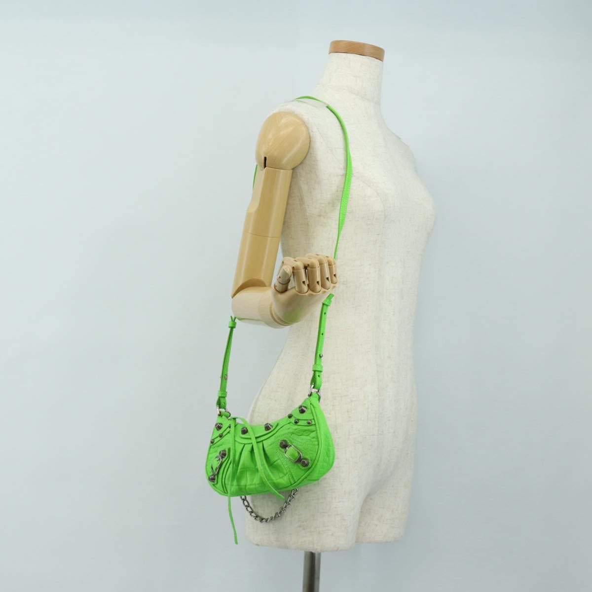 BALENCIAGA Chain Le Cagole Mini Bag Leather 2way Green 695814 Auth 185445M