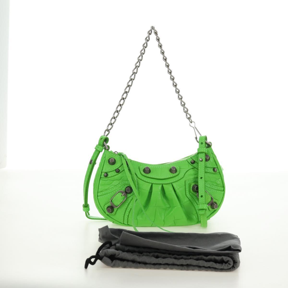 BALENCIAGA Chain Le Cagole Mini Bag Leather 2way Green 695814 Auth 185445M