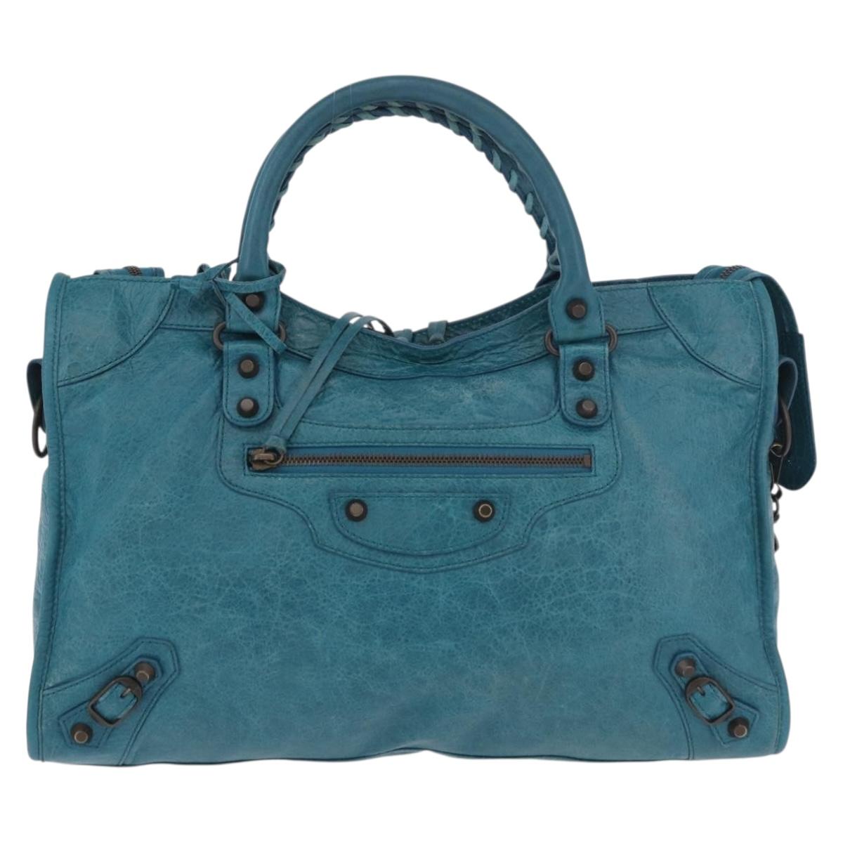 BALENCIAGA The City Hand Bag Leather 2way Blue 115748 Auth 185446M