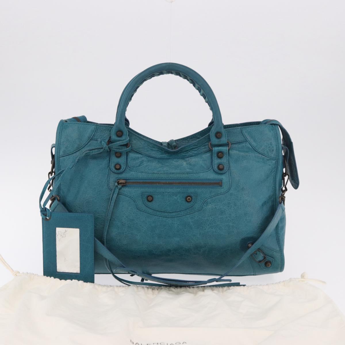 BALENCIAGA The City Hand Bag Leather 2way Blue 115748 Auth 185446M