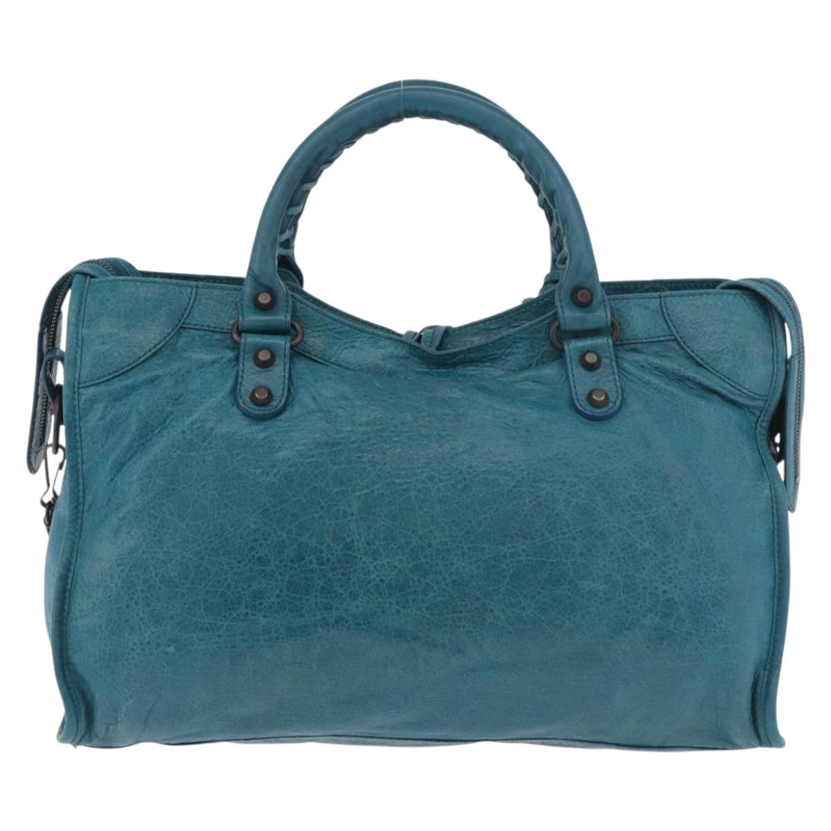 BALENCIAGA The City Hand Bag Leather 2way Blue 115748 Auth 185446M