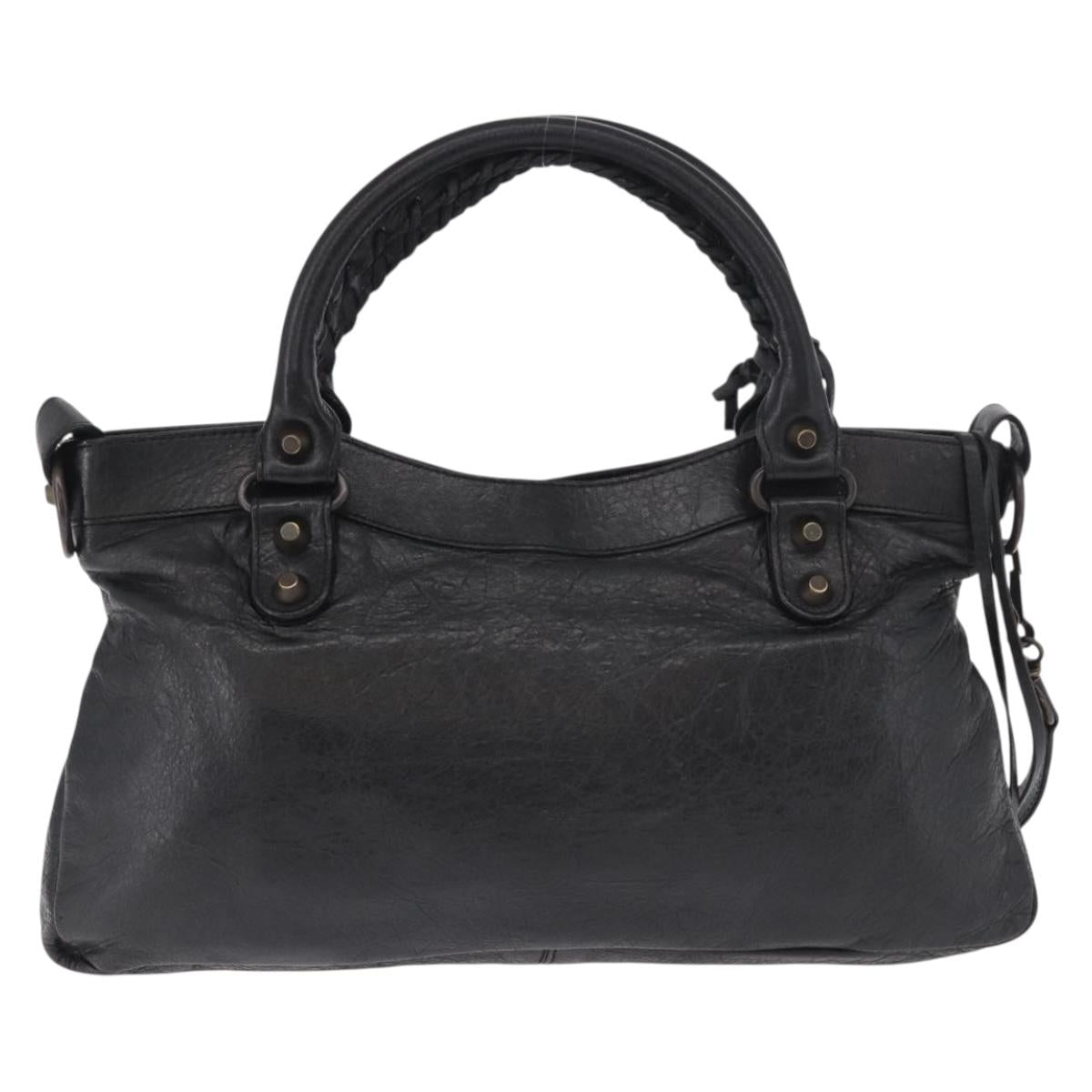 BALENCIAGA The First Hand Bag Leather 2way Black 103208 Auth 185447M