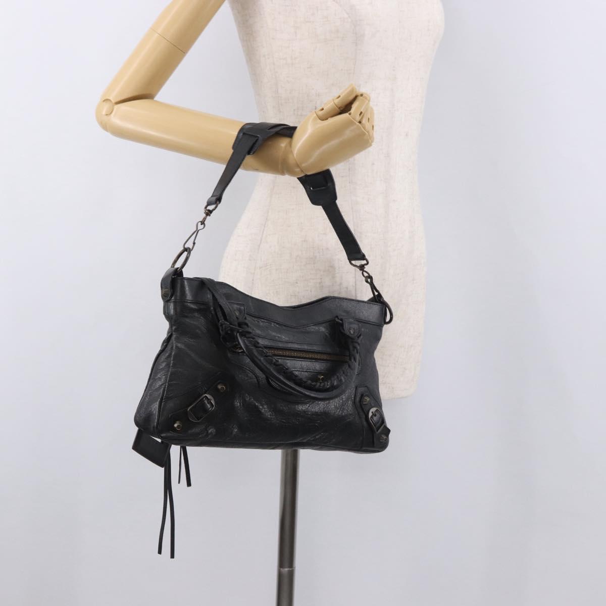 BALENCIAGA The First Hand Bag Leather 2way Black 103208 Auth 185447M