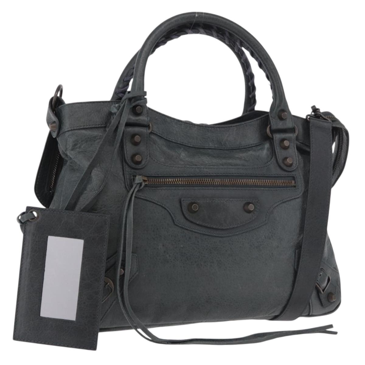 BALENCIAGA The Town Hand Bag Leather 2way Green 240579 Auth 185448M